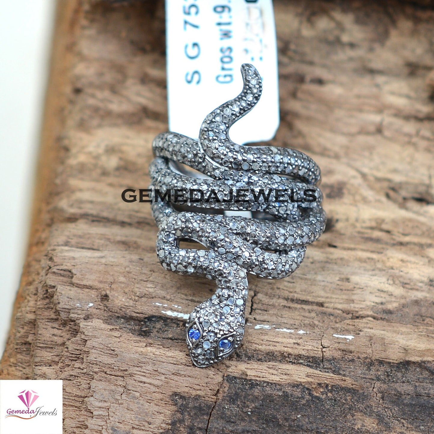 Pave Diamond Snake Ring, Blue Sapphire Eye Snake Ring, Solid 925 Silver Jewelry, Diamond Wrap Snake Ring, Animal Diamond Jewellery, Gift
