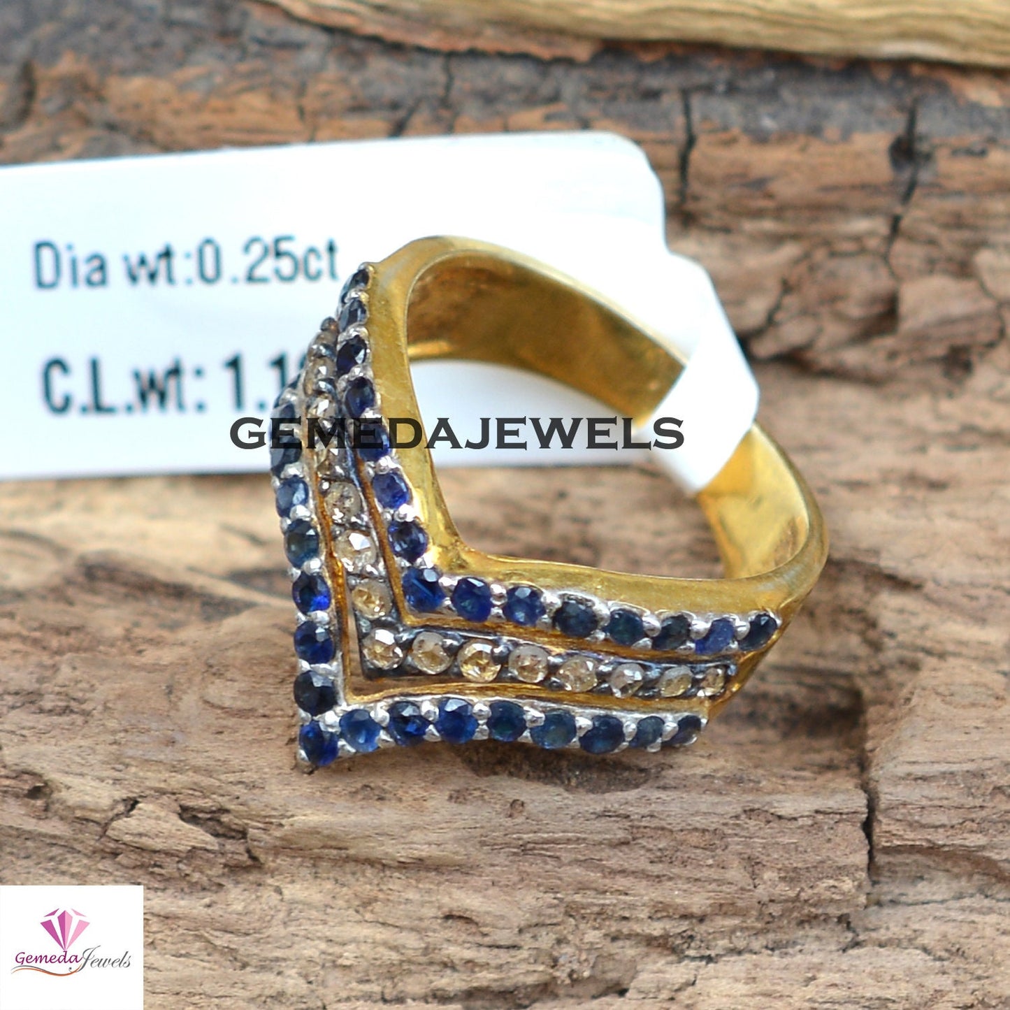 Sale! Blue Sapphire Gemstone Ring, Pave Diamond Ring Jewelry, 925 Silver 14k Gold Plated Jewelry, Minimalist Jewelry, Statement Ring, Gift