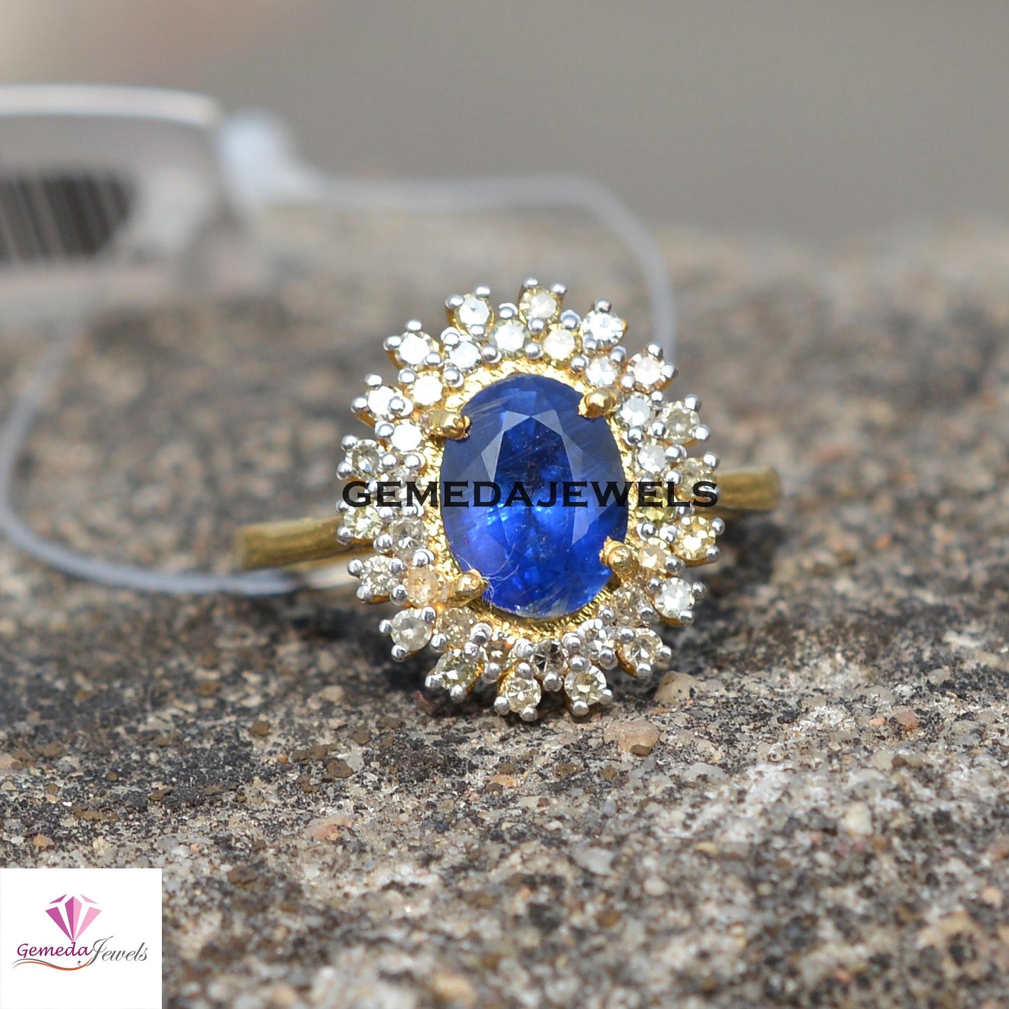 Sale! Genuine Blue Sapphire Ring Jewelry, Pave Diamond Ring, 14k Gold Vermeil Jewelry, 925 Silver Ring, Minimalist Jewelry, Engagement Ring