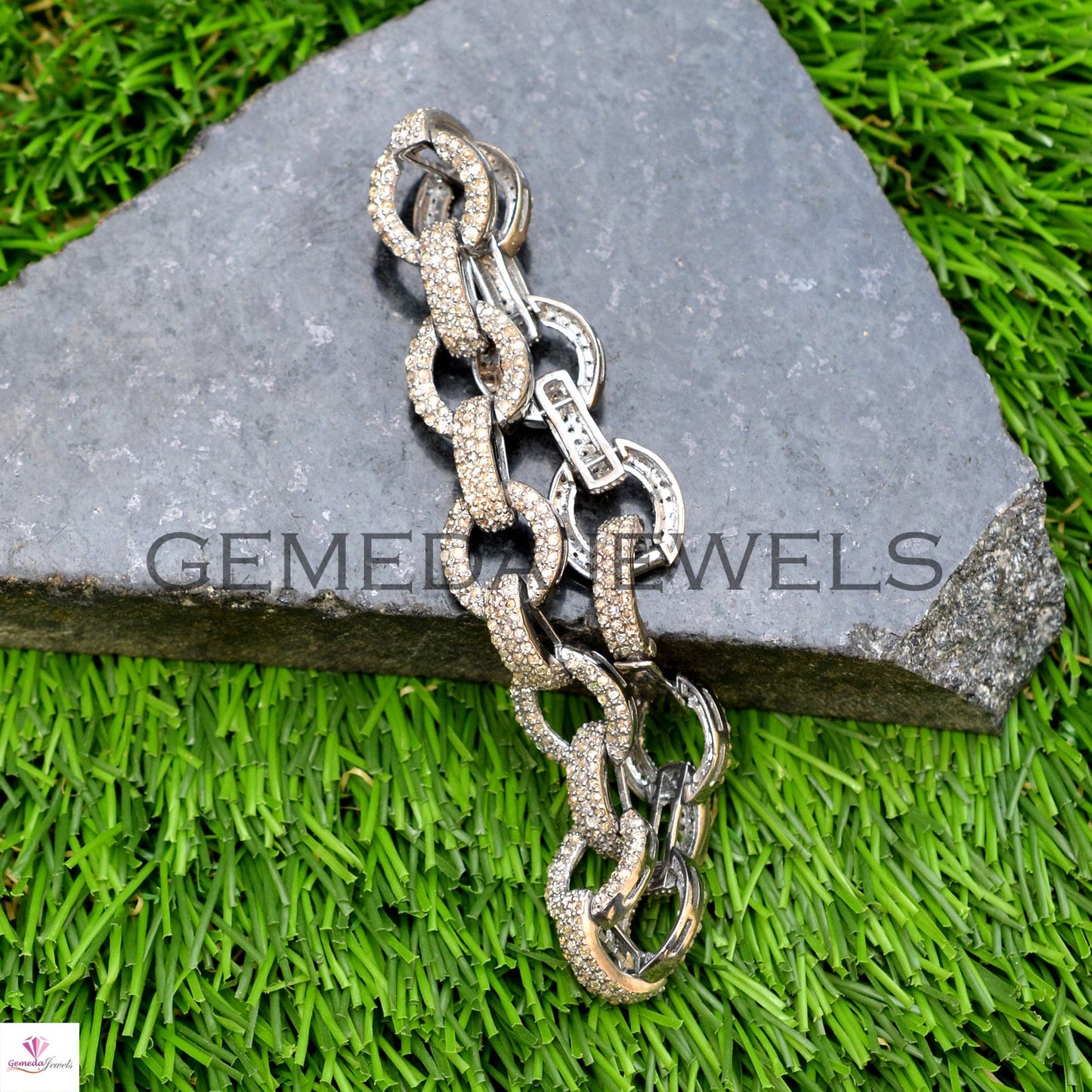 4.75cts Pave Diamond Bracelet, 925 Silver Jewelry, Silver Link Bracelet, Diamond Silver Bracelet, Unisex Bracelet Jewelry, Mothers Day Gifts