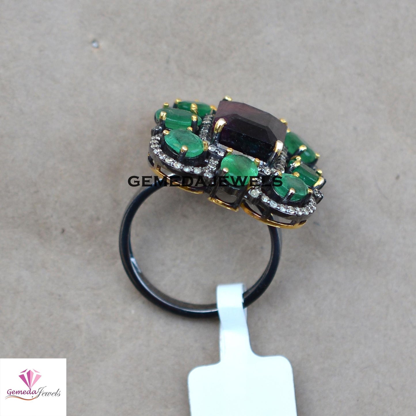 Sale! Stunning Pink Tourmaline Ring, Emerald Ring Jewelry, Rhodium Plated 925 Silver Jewelry, Pave Diamond Jewelry, Gemstone Jewellery, Gift