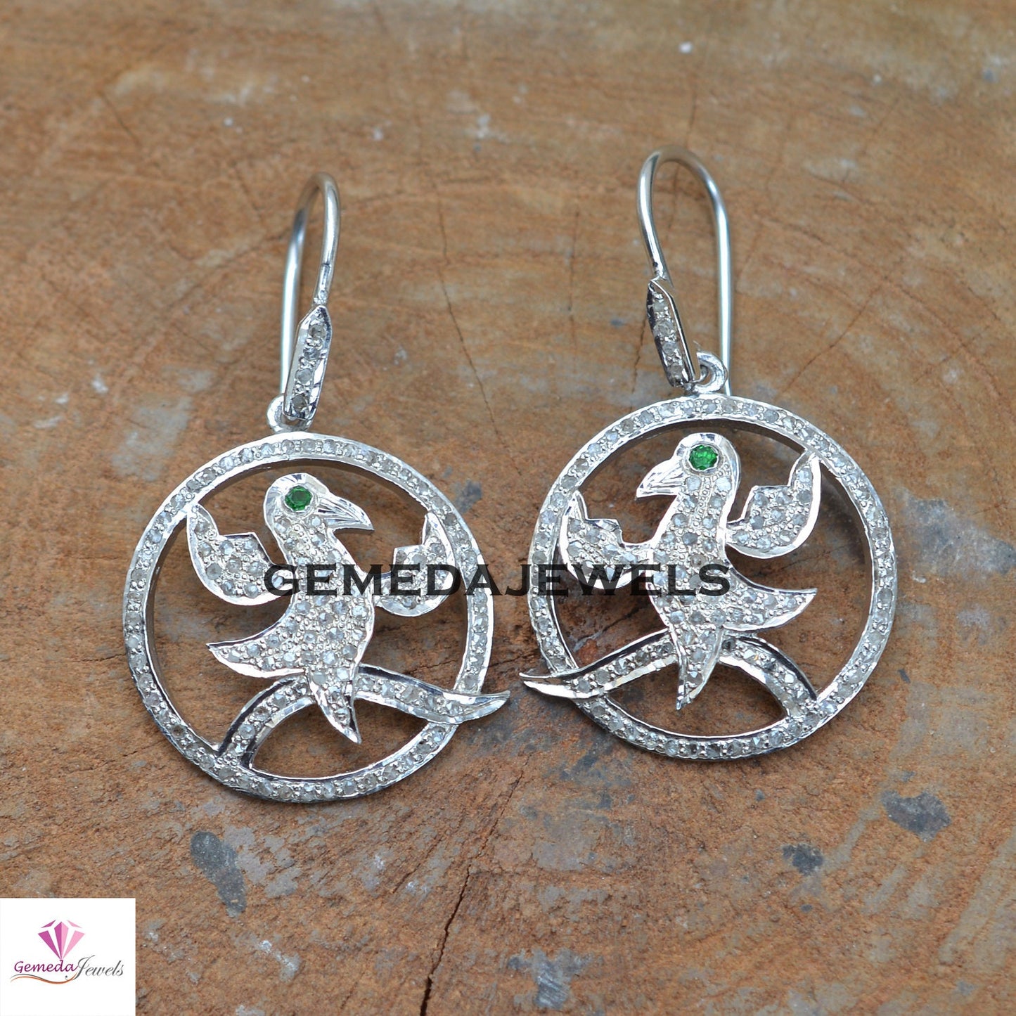 Pave Diamond Bird Earrings, 925 Sterling Silver Jewelry, White Rhodium Plated Earrings, Diamond Silver Earrings, Ear Wire Earring, Gifts