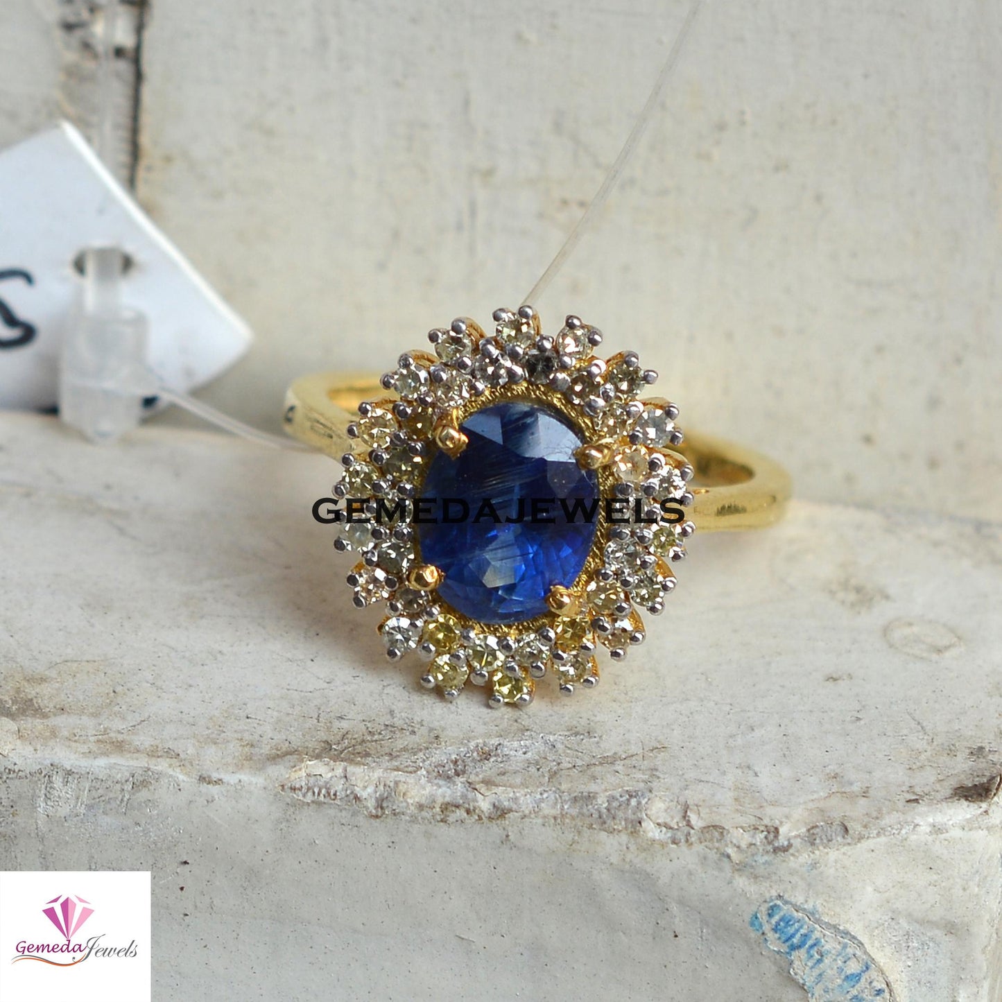 Sale! Genuine Blue Sapphire Ring Jewelry, Pave Diamond Ring, 14k Gold Vermeil Jewelry, 925 Silver Ring, Minimalist Jewelry, Engagement Ring