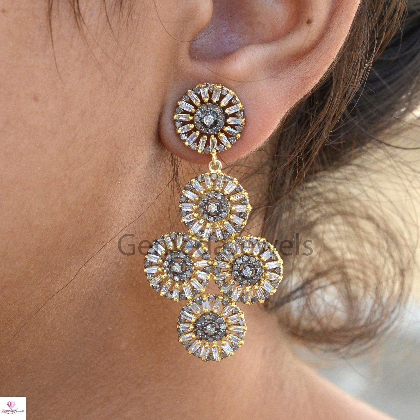 Baguette Diamond Earrings, 14k Gold Vermeil Earring, 925 Sterling Silver Jewelry, Pave Diamond Earrings, Disc Earrings, Mothers Day Gifts