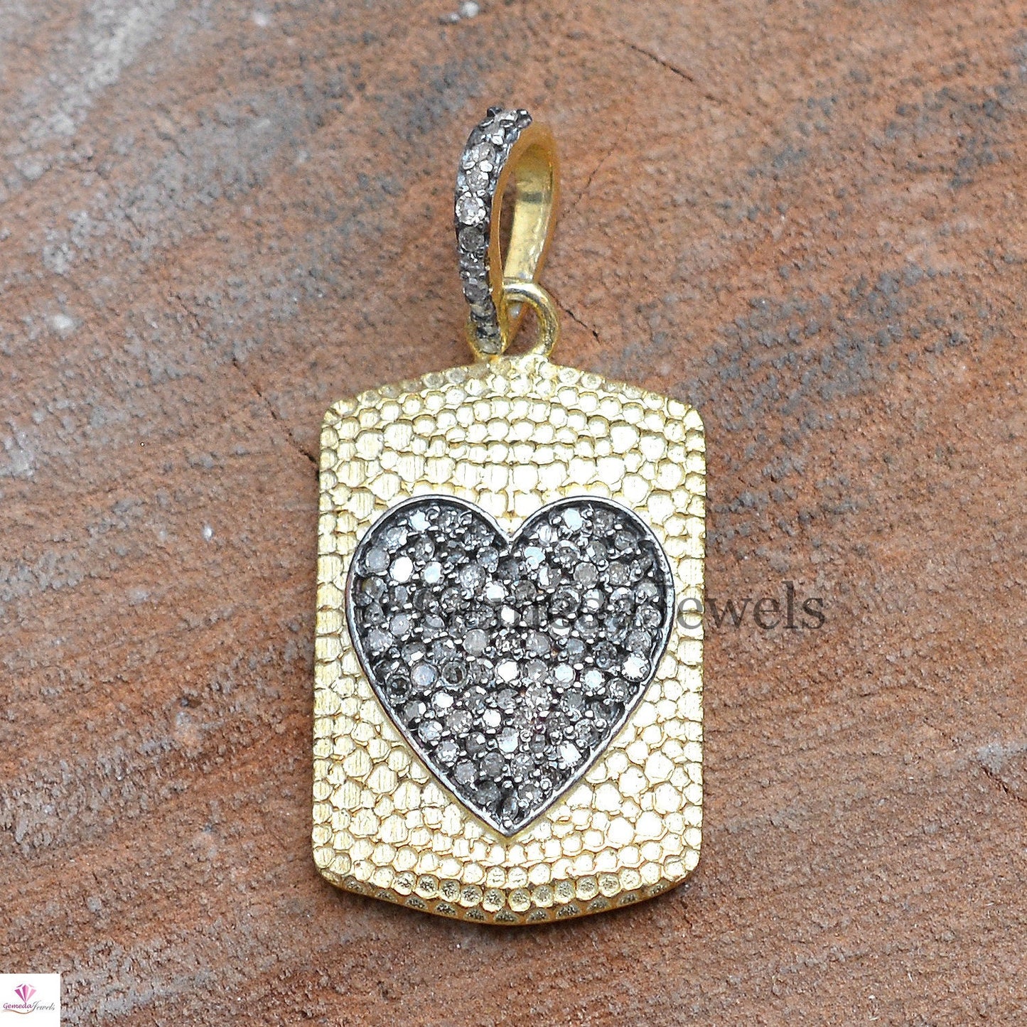 925 Silver Gold Plated Pendant Jewelry, Genuine Pave Diamond Heart Pendant, Handmade Diamond Necklace Jewelry, Wedding Gift, 16" Link Chain