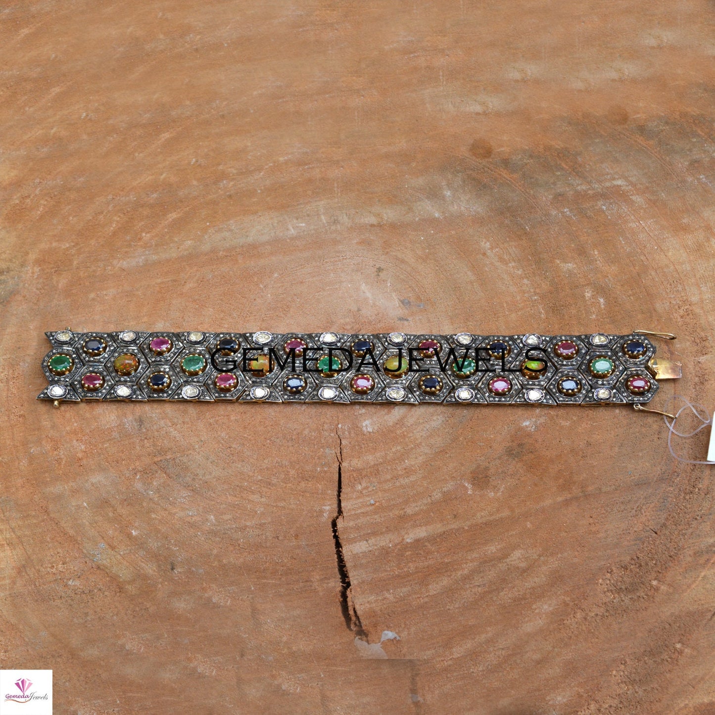 Polki Diamond Bracelet, Ruby Opal Gemstone Bracelet, Pave Diamond Jewelry, 14k Gold Plated Jewelry, 925 Silver Bracelet, Emerald Bracelet
