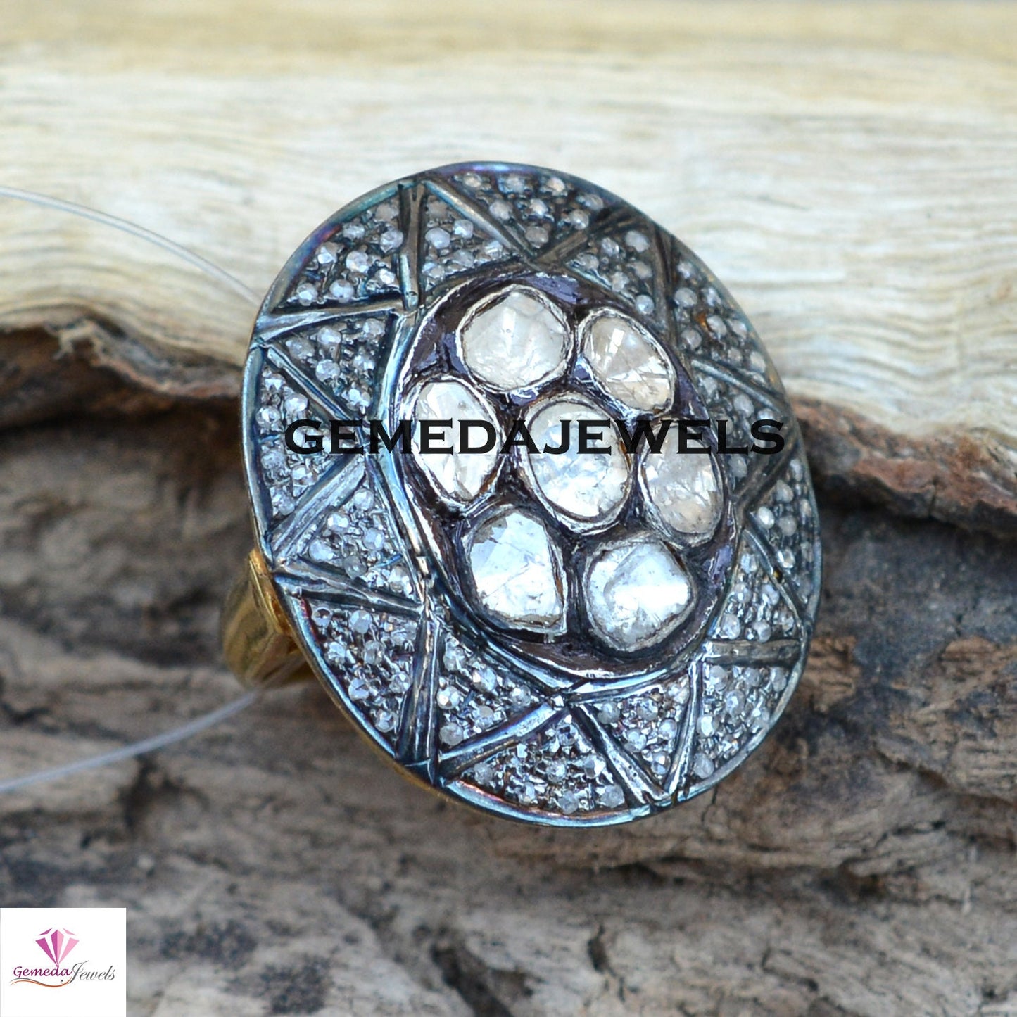 Polki Diamond Silver Ring, Solitaire Diamond Ring, Pave Diamond Jewelry, 925 Silver Ring, Gold Vermeil Jewelry, Diamond Silver Jewelry, Gift