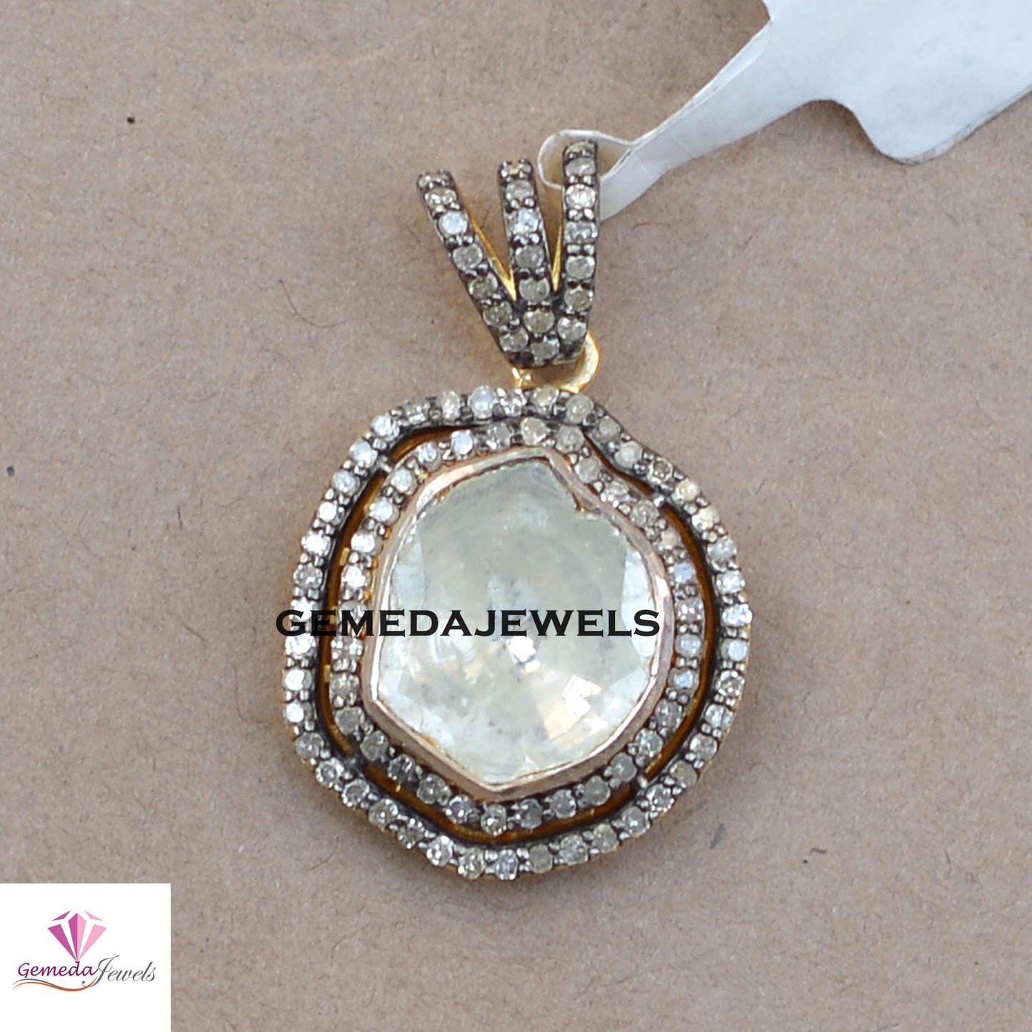 Sale Polki Diamond Pendant, 14k Gold Plated Jewelry, 925 Silver Pendant, Pave Diamond Jewelry, 16" Link Chain Necklace Jewelry, Wedding Gift