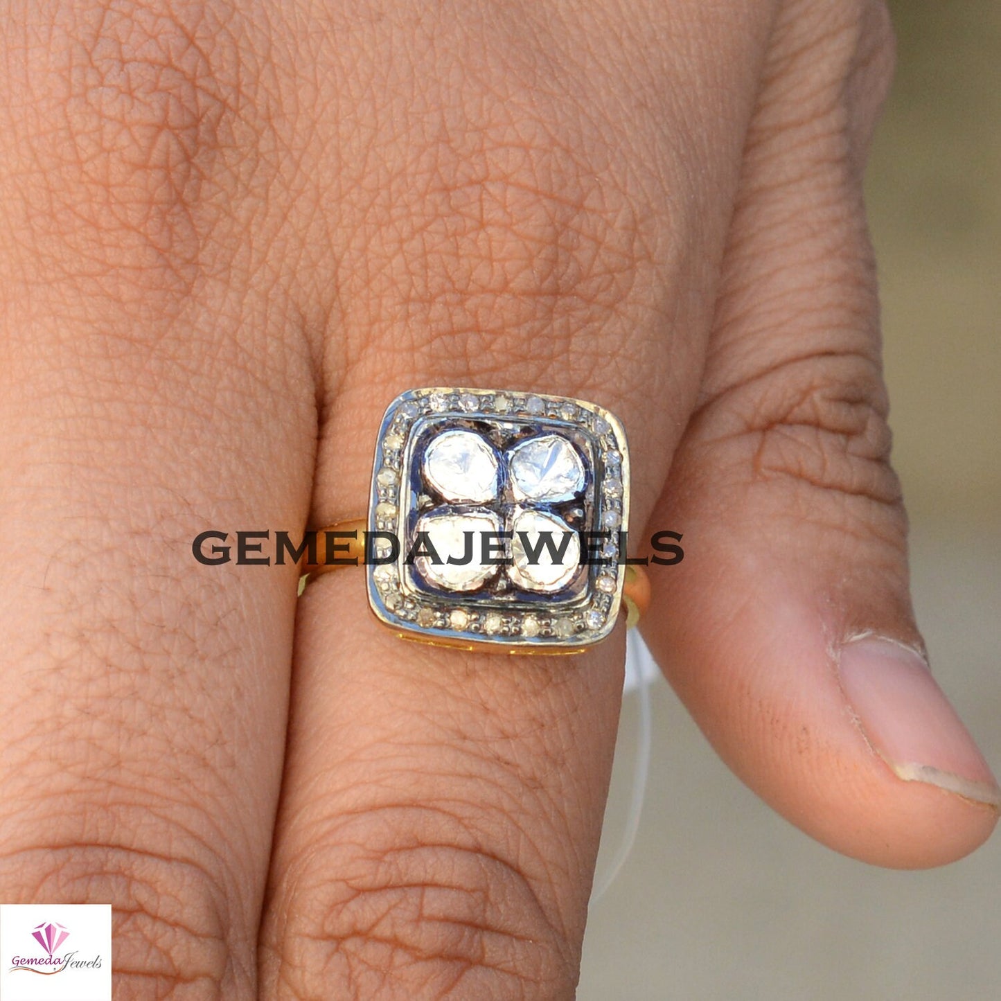 Dazzling Victorian Polki Ring, Diamond Silver Ring, Polki Diamond Ring, 925 Sterling Silver Jewelry, 14k Gold Plated Jewelry, Wedding Gifts