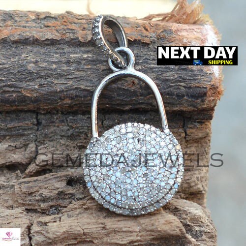 1.25cts Pave Diamond Pendant, Sterling Silver Jewelry, Diamond Lock Jewelry, Diamond Silver Padlock Necklace, Birthday Gift, Size 39X18 MM