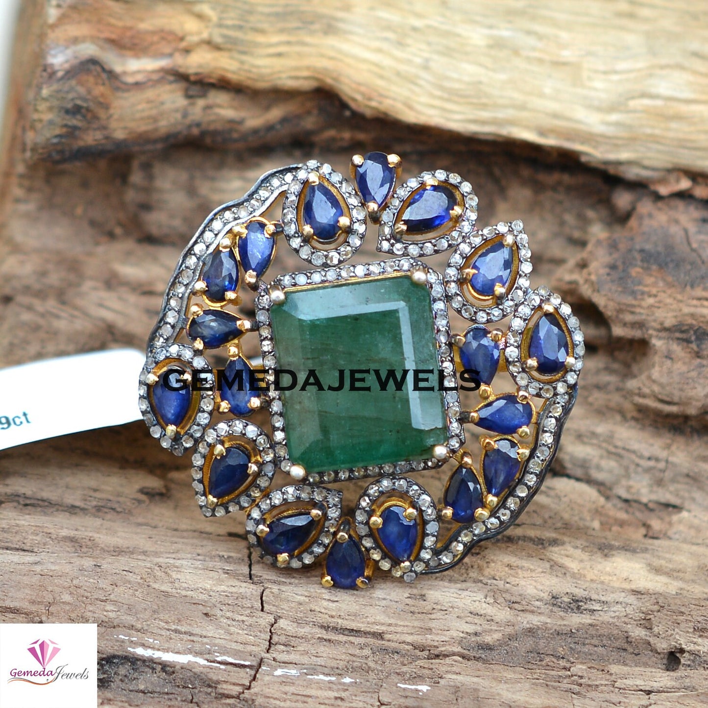 Sale!! Real Emerald Gemstone Ring, Sapphire Gemstone Jewellery, Pave Diamond Ring, Solid 925 Silver 14k Gold Plated Ring, Mothers Day Gift