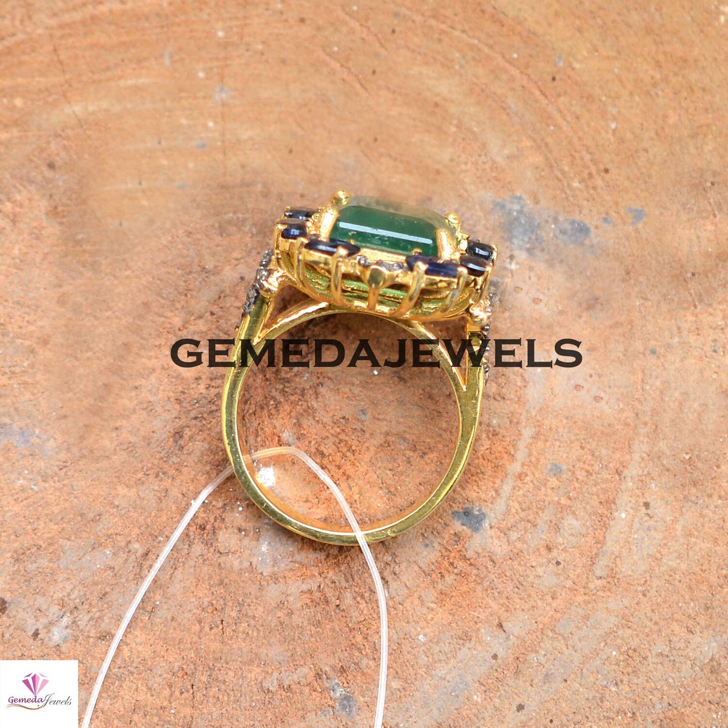 Genuine Emerald Ring, Blue Sapphire Gemstone Ring, Pave Diamond Jewelry, 925 Silver Ring Jewelry, Gold Vermeil Ring, Statement Ring, Gifts