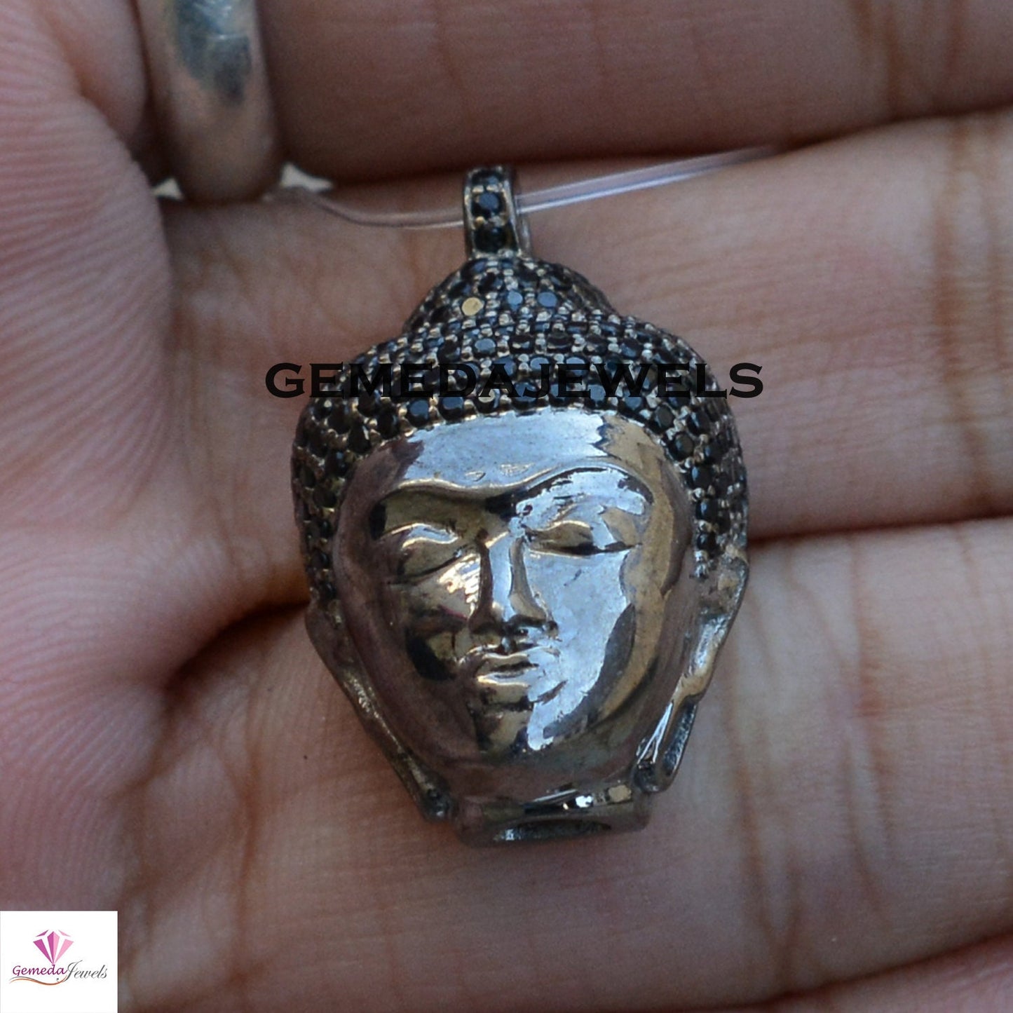 Black Spinel Buddha Pendant, Sterling Silver Pendant, Gemstone Silver Jewelry, Silver Buddha Pendant, Religious Pendant, 925 Silver Jewelry