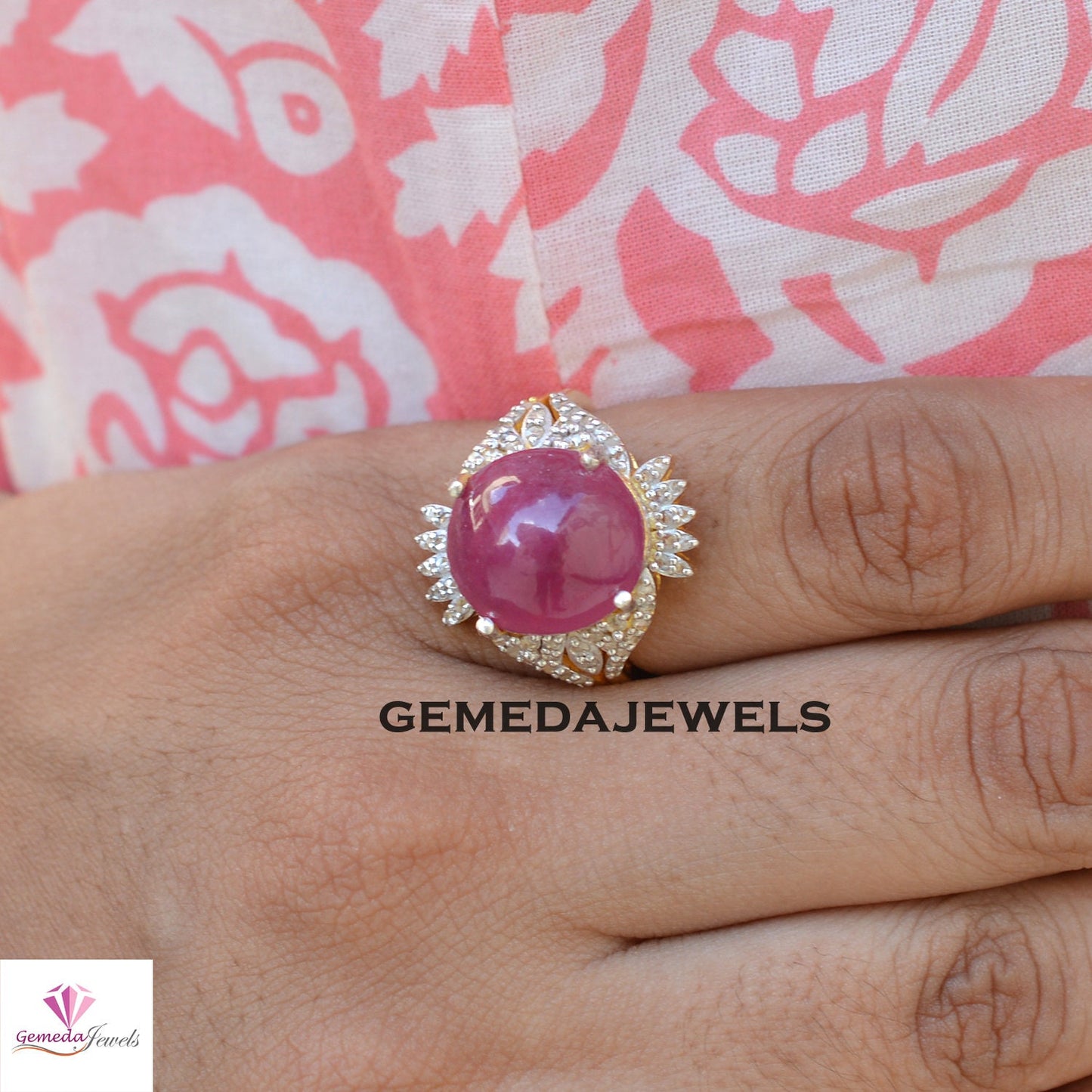 Gorgeous Red Ruby Gemstone Ring, Sterling Silver Ring, Pave Diamond Jewelry, Gemstone Ring Jewelry, 14k Gold Vermeil Jewelry, Gift For Her