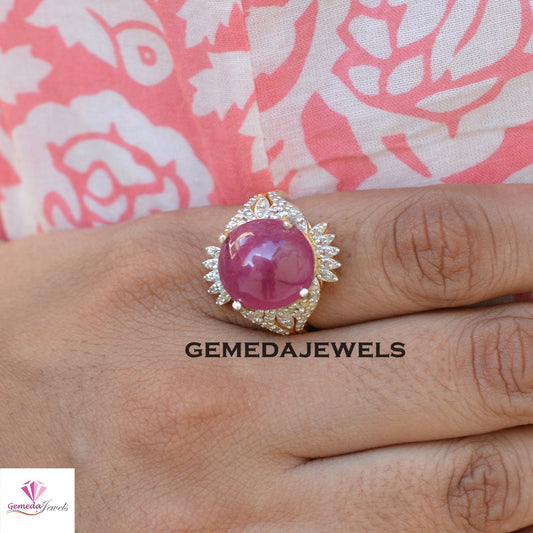 Gorgeous Red Ruby Gemstone Ring, Sterling Silver Ring, Pave Diamond Jewelry, Gemstone Ring Jewelry, 14k Gold Vermeil Jewelry, Gift For Her