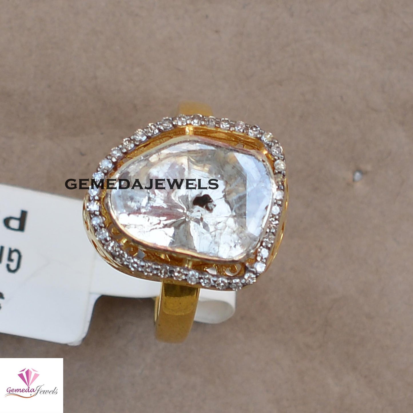 Classic Polki Diamond Ring, 925 Sterling Silver Jewelry, 14k Gold Plated Ring, Pave Diamond Ring, Diamond Jewellery, Valentine's Day Gift