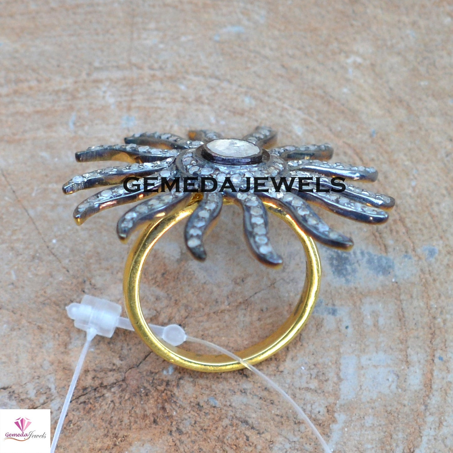 Rose Cut Polki Diamond Sun Ring, 925 Sterling Silver Ring, Diamond Silver Jewelry, 14k Gold Filled Ring, Sun Flower Pave Diamond Ring, Gifts