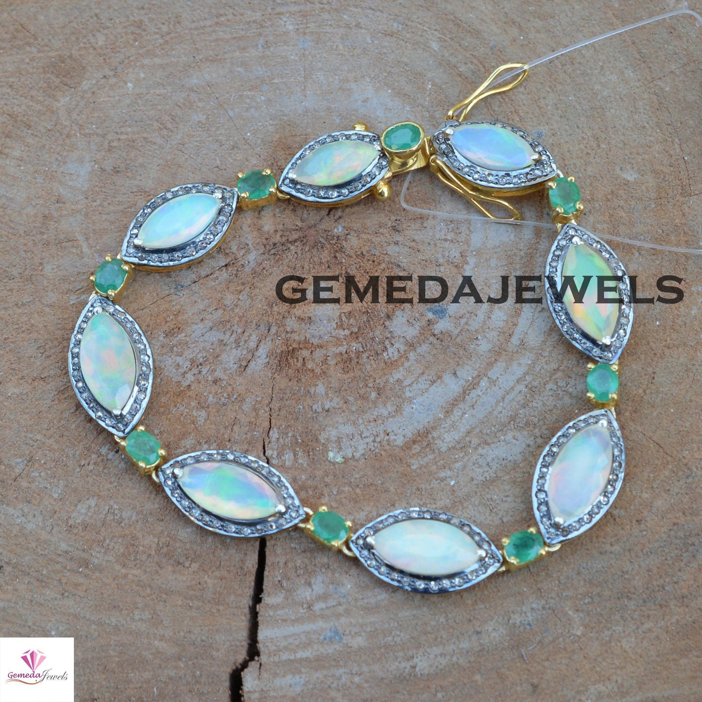 Natural Opal Gemstone Bracelet, 925 Silver Bracelet, BRACELET JEWELLERY, Pave Diamond Bracelet, Link Bracelet Jewelry, Gold Plated Jewelry