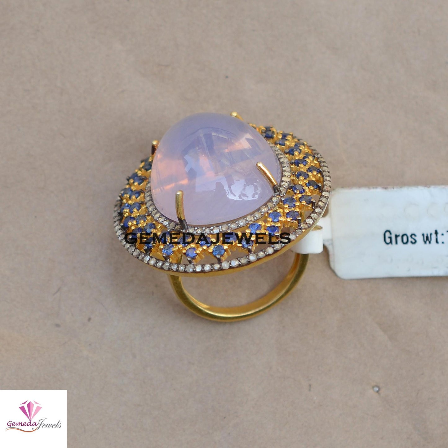 Natural Morganite Ring, Sapphire Ring Jewelry, Pave Diamond Ring, Gemstone Diamond Jewelry, 925 Silver 14k Gold Plated Ring, Wedding Gift