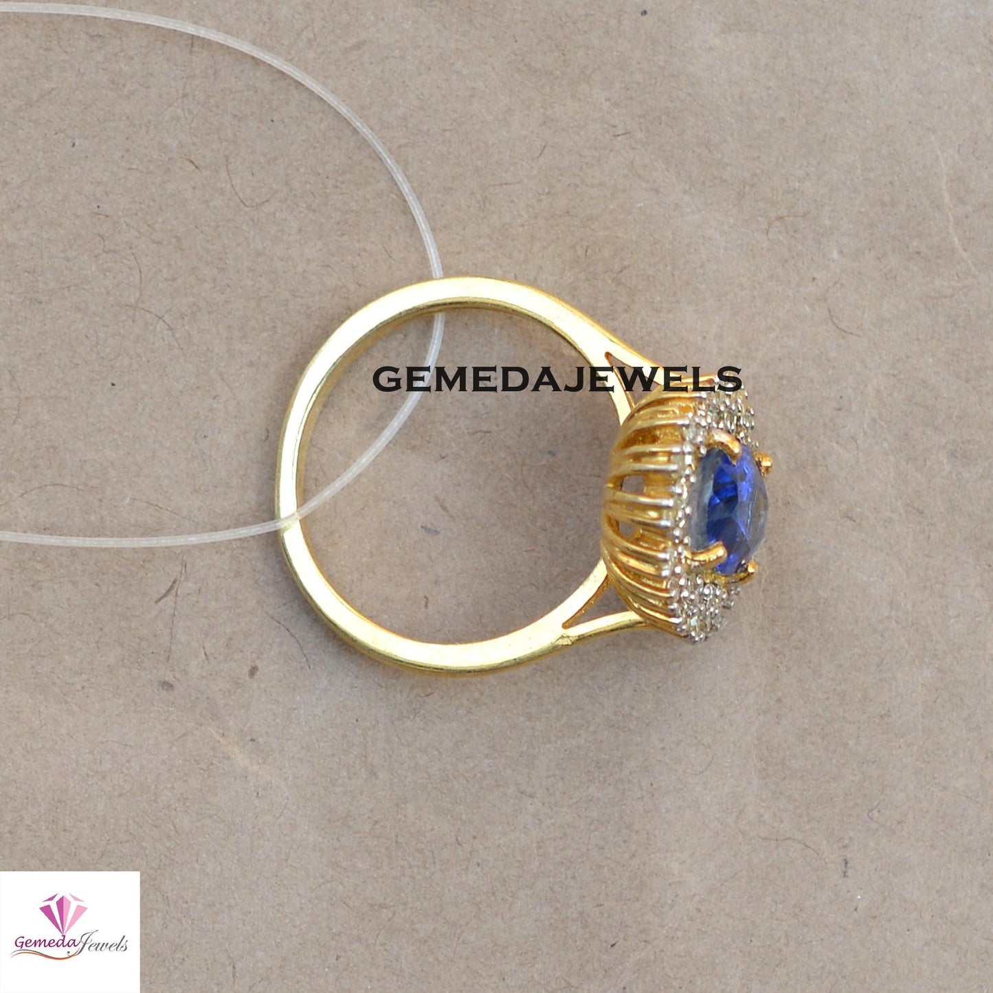 Sale! Genuine Blue Sapphire Ring Jewelry, Pave Diamond Ring, 14k Gold Vermeil Jewelry, 925 Silver Ring, Minimalist Jewelry, Engagement Ring