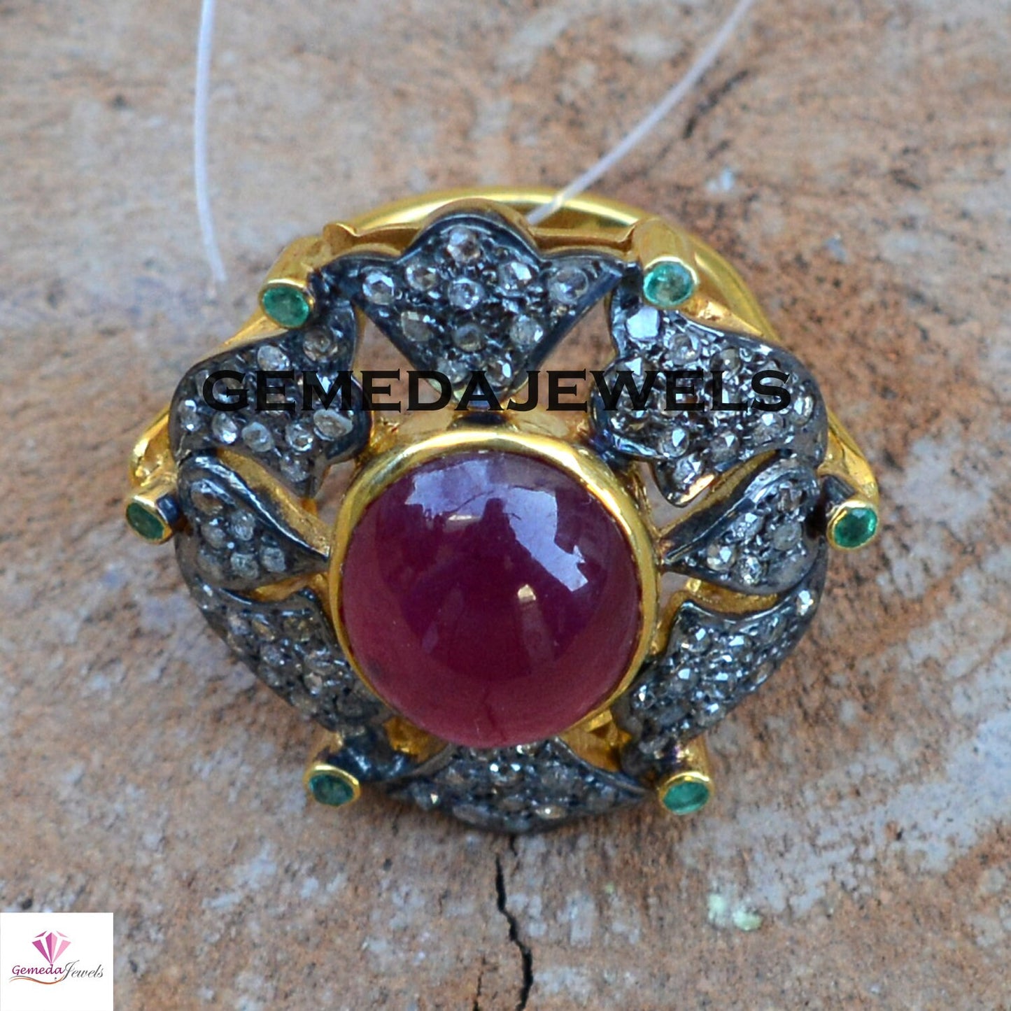 Genuine Ruby Ring, Sterling Silver Ring, 14k Gold Plated Jewelry, Emerald Gemstone Ring, Pave Diamond Jewelry, Designer Diamond Gift Jewelry