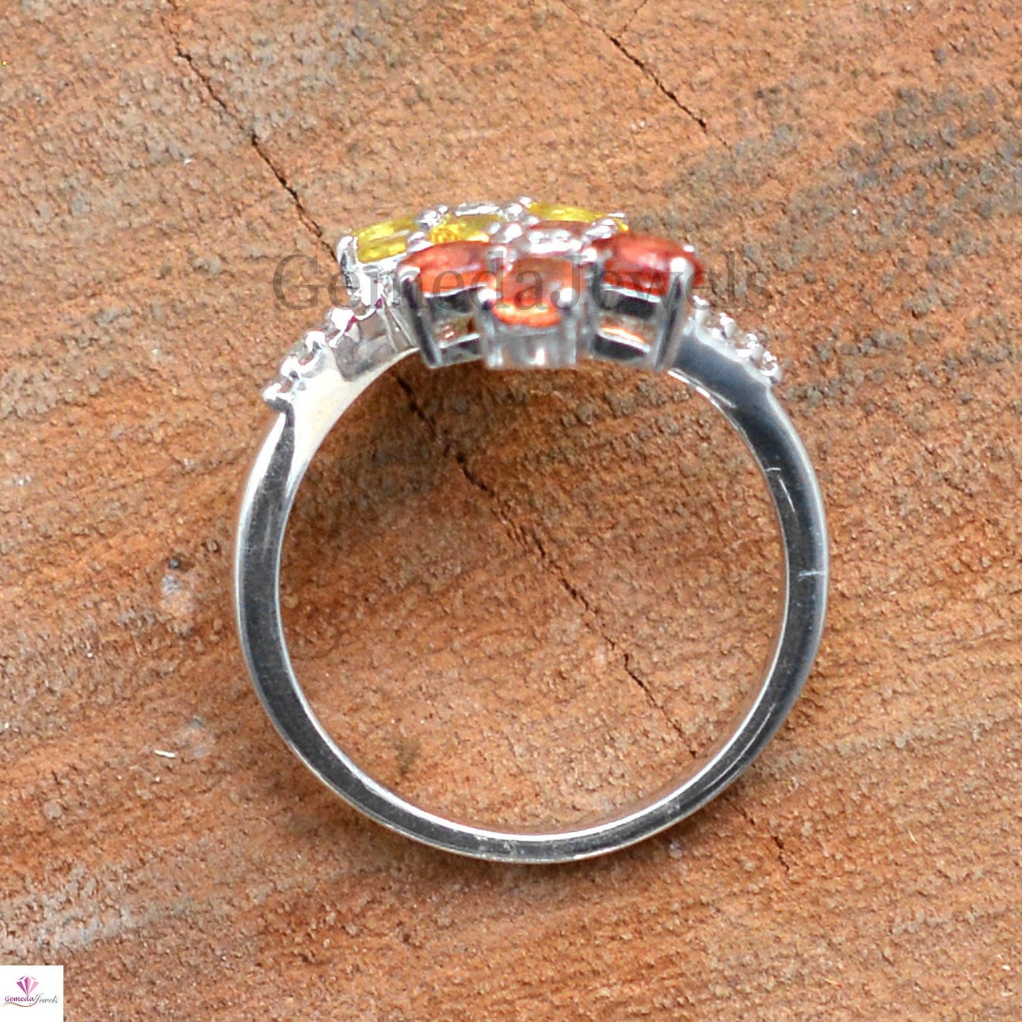 Genuine Multi Sapphire Diamond Ring, Flower Gemstone Ring, Pave Diamond Jewelry, Sterling Silver Jewelry, Minimalist Ring, Anniversary Gift