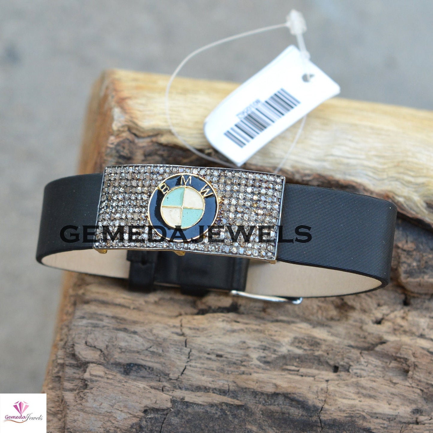 Diamond Jewelry, Pave Diamond Bracelet, Leather Bracelet, Diamond Silver Bracelet, Connector Logo Bracelet, 925 Silver Unisex Jewelry, Gifts