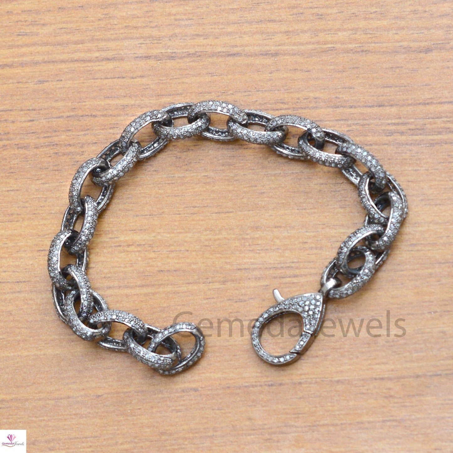 5.10cts Pave Diamond Bracelet, Diamond Silver Link Chain Bracelet, Lobster Clasp Lock Bracelet, Sterling Silver Jewelry, Unisex Gift Jewelry