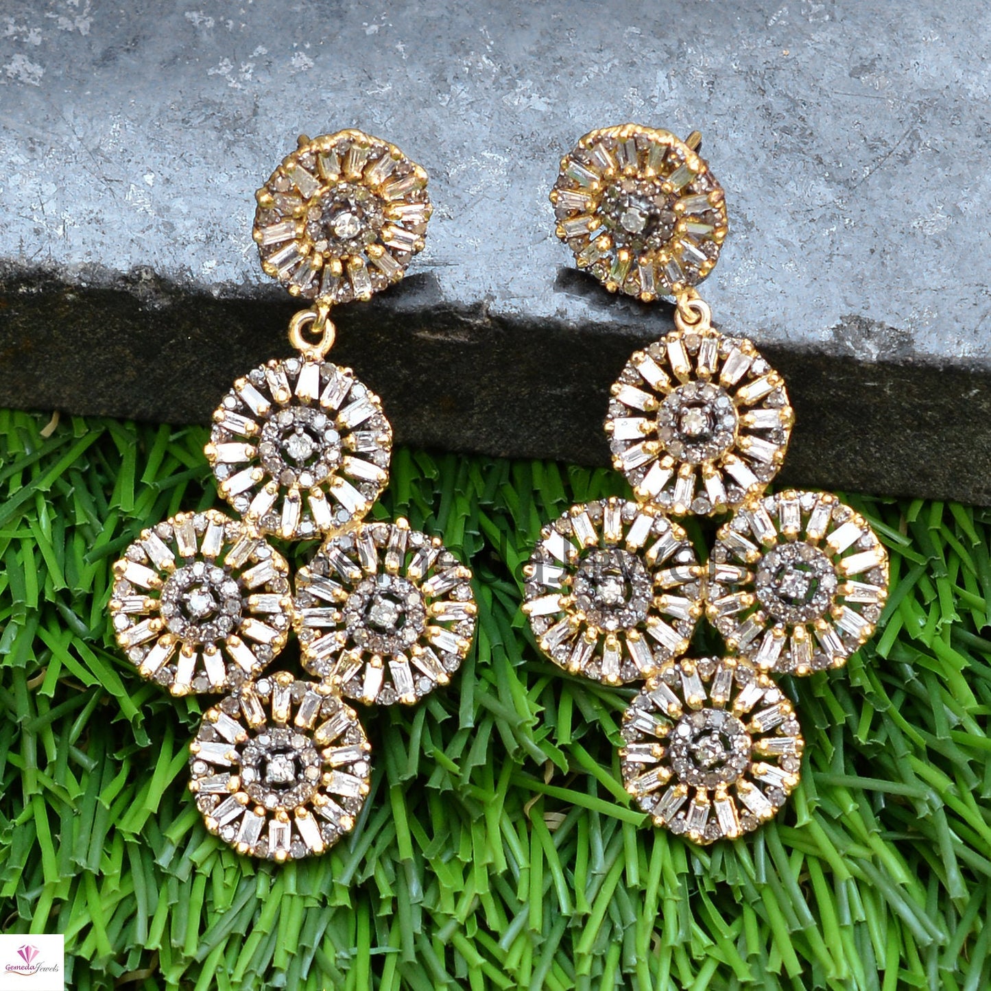 Baguette Diamond Earrings, 14k Gold Vermeil Earring, 925 Sterling Silver Jewelry, Pave Diamond Earrings, Disc Earrings, Mothers Day Gifts