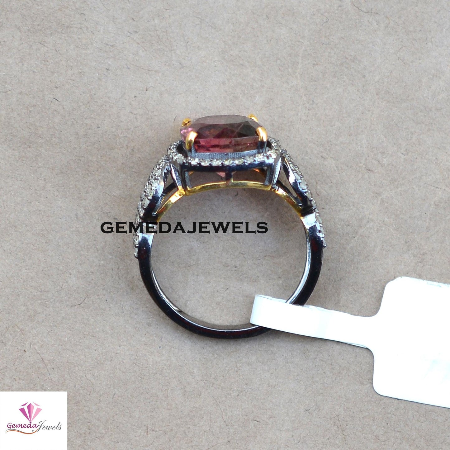 Sale! Pink Tourmaline Gemstone Ring, Pave Diamond 925 Silver Jewelry, Rhodium Plated Ring, Gemstone Diamond Jewelry, Women's Ring Jewelry