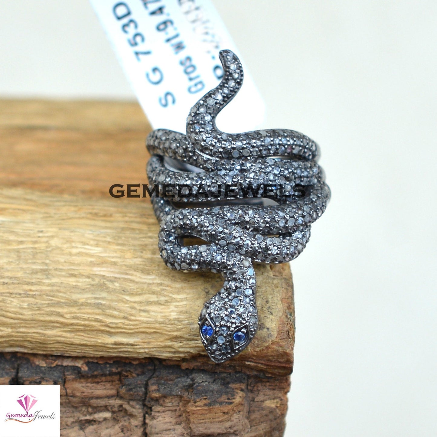 Pave Diamond Snake Ring, Blue Sapphire Eye Snake Ring, Solid 925 Silver Jewelry, Diamond Wrap Snake Ring, Animal Diamond Jewellery, Gift