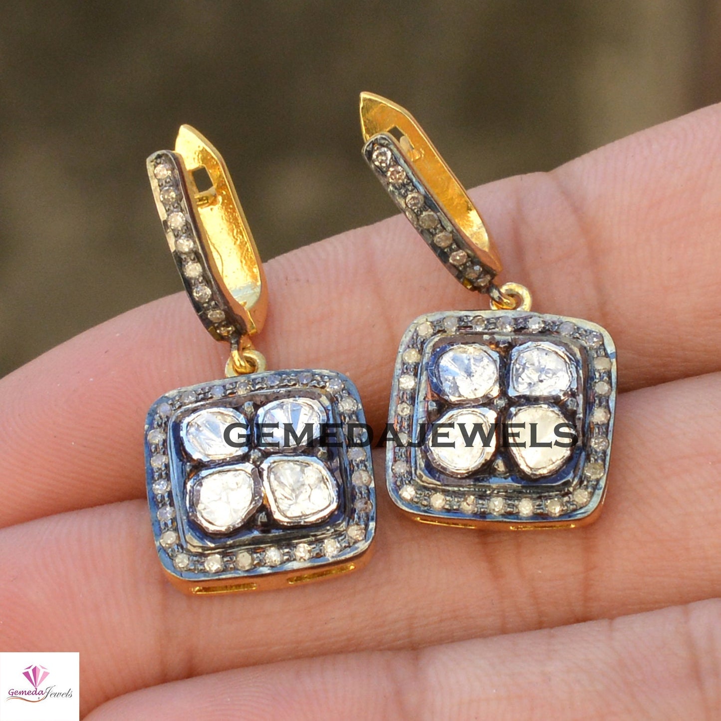 Polki Diamond Earrings, Silver Diamond Dangle Earring, Victorian Earrings Jewelry, 925 Silver Earrings, Gold Filled Jewelry, Gift For Her