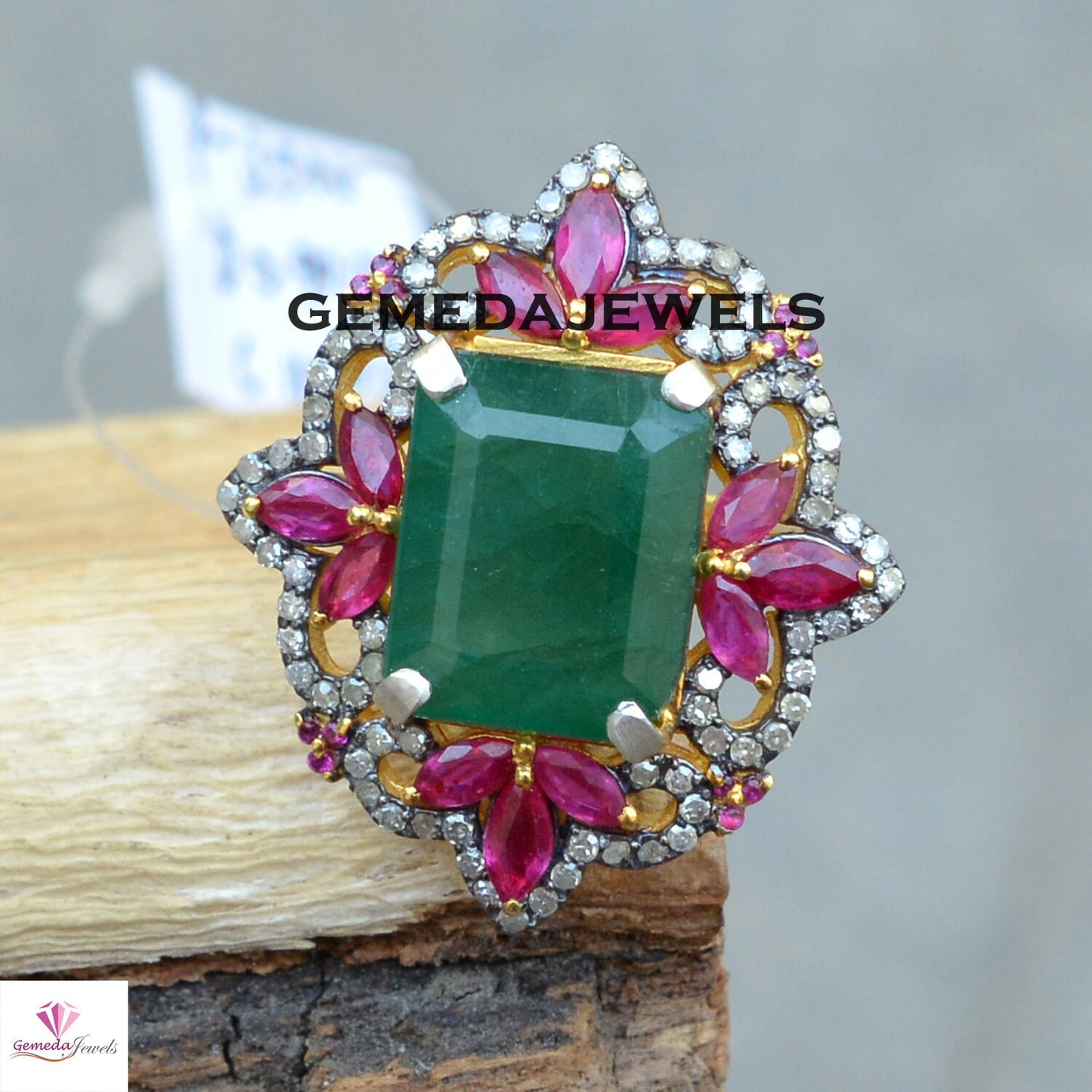Emerald Silver Ring, 925 Silver Ring Jewelry, Pave Diamond Ring, Ruby Gemstone Ring, Gold Vermeil Jewelry, Women Gift Jewelry, Gifts For Her