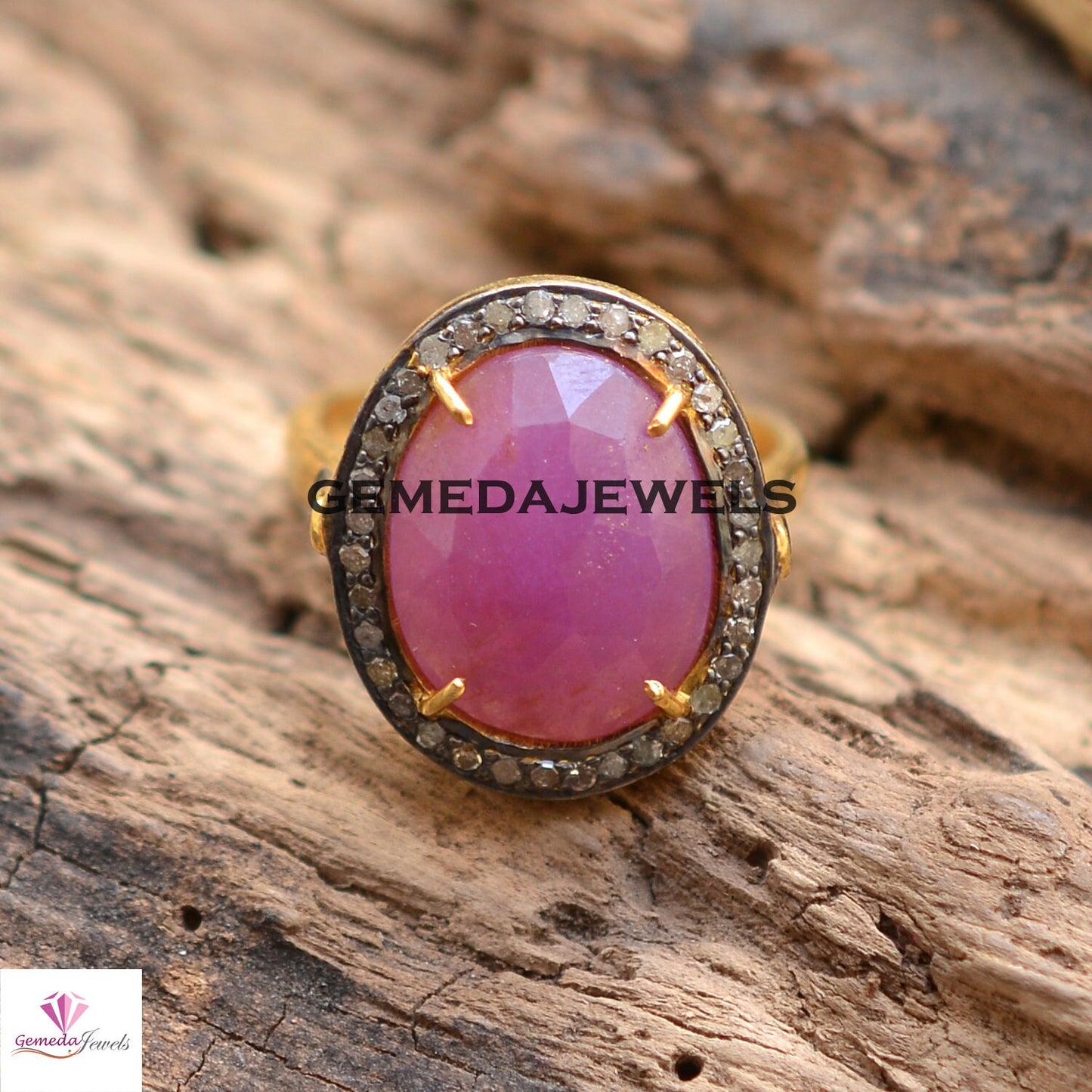 Genuine Ruby Gemstone Ring, 925 Sterling Silver Jewelry, 14k Gold Plated Ring, Pave Diamond Jewelry, Wedding Gift Jewelry, Gemstone Jewelry