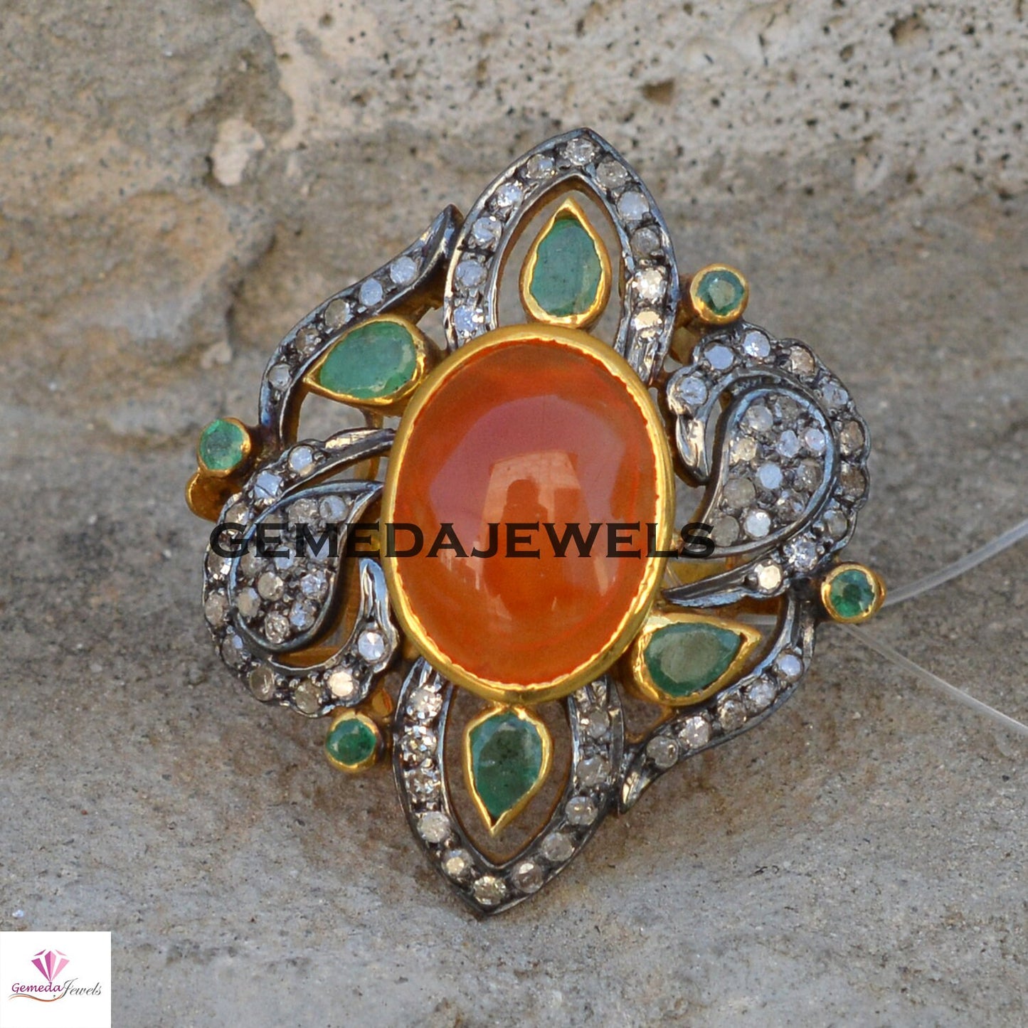 Carnelian Gemstone Ring, Beautiful Diamond Ring, Pave Diamond Jewelry, Gemstone Silver Jewelry, Gold Vermeil Ring, 925 Silver Jewelry, Gifts