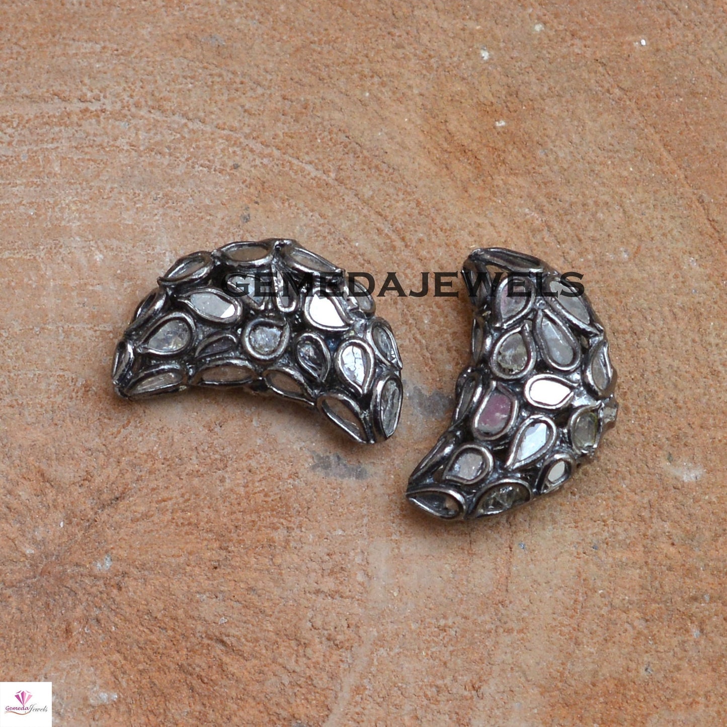 Sale!! Polki Diamond Slice Beads, Half Moon Beads, 925 Silver Diamond Beads, Slice Diamond Beads, Handmade Jewelry, Diamond Finding Beads