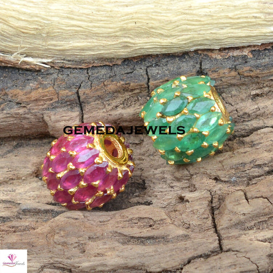 Sale! Ruby Gemstone Beads, 925 Silver Jewelry, Gold Vermeil Beads, Silver Spacer Beads, Emerald Gemstone Beads, Roundel Beads, Bracelet Bead