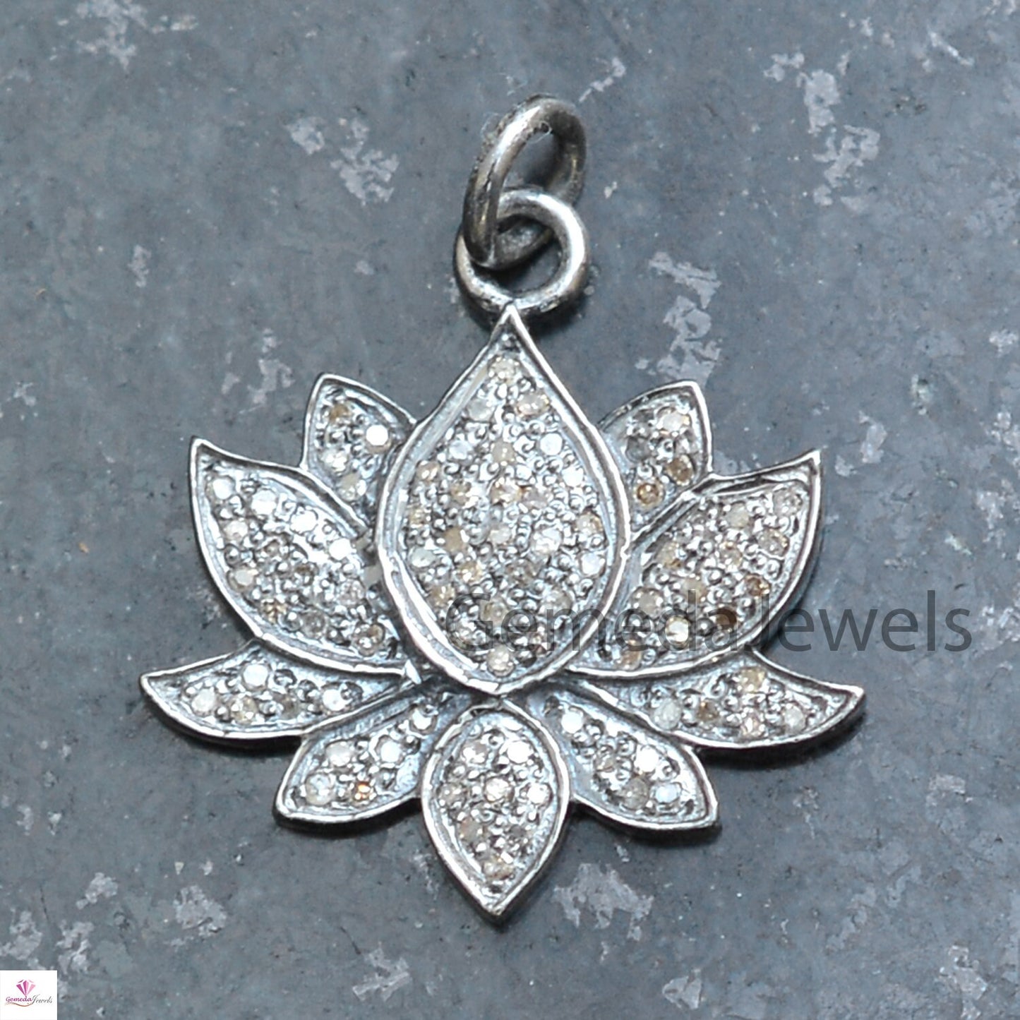 Pave Diamond Lotus Flower Pendant, 925 Sterling Silver Jewelry, Diamond Jewelry, Diamond Flower Jewelry, 16" Silver Chain Necklace, Gifts