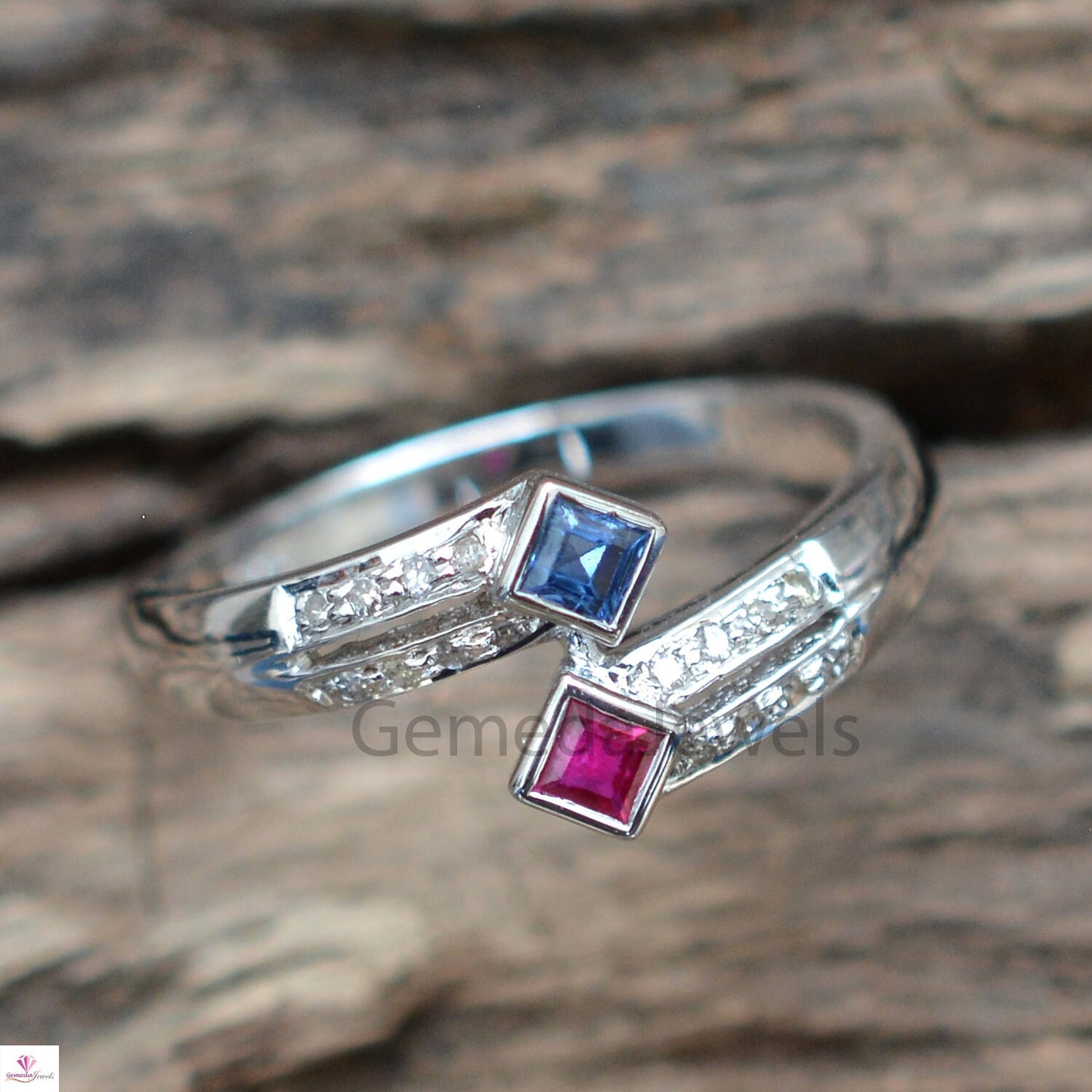 Natural Blue Sapphire Pink Ruby Gemstone Ring, Pave Diamond 925 Silver Ring, Beautiful Ring Jewelry, Gemstone Silver Ring, Statement Jewelry