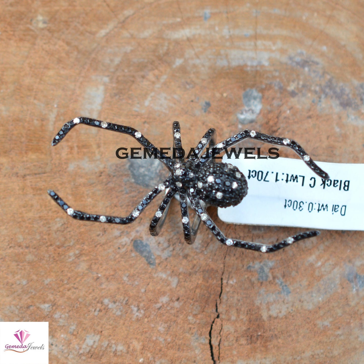 Black Spinel Spider Ring, Pave Diamond Ring, Black Rhodium Silver Ring, 925 Sterling Silver Ring, Women's Ring Jewelry, Gemstone Spider Ring