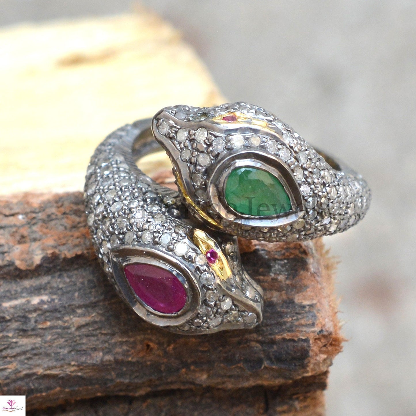 Sale! Natural Ruby Emerald Snake Ring, Pave Setting Diamond Jewelry, Red Eyes Diamond Silver Snake Jewelry, Gemstone Ring, Jewelry For Women