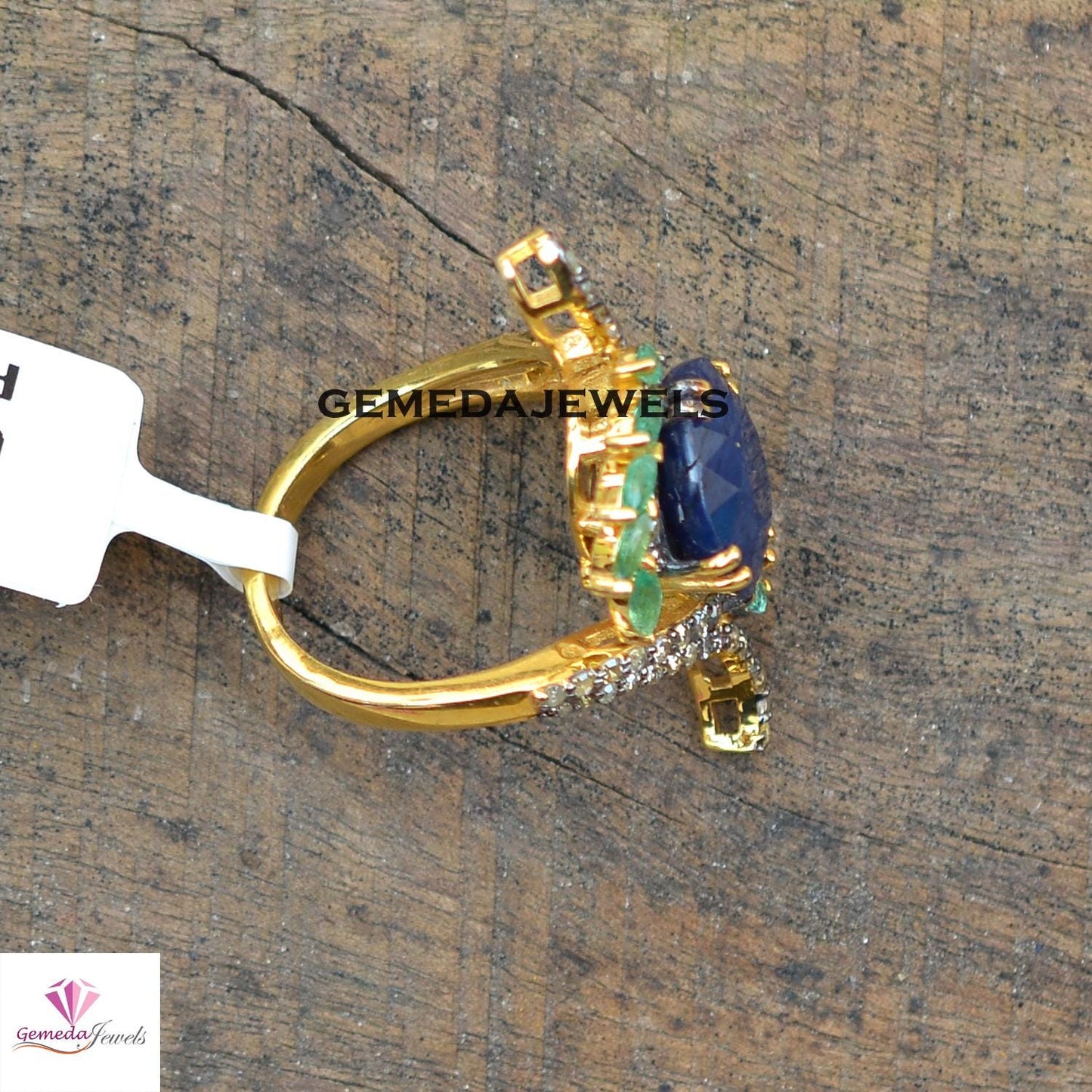 Blue Sapphire Gemstone Ring, Pave Diamond Jewelry, Emerald Silver Ring, 925 Silver Jewelry, Gold Vermeil Ring, Designer Ring, Gift For Her