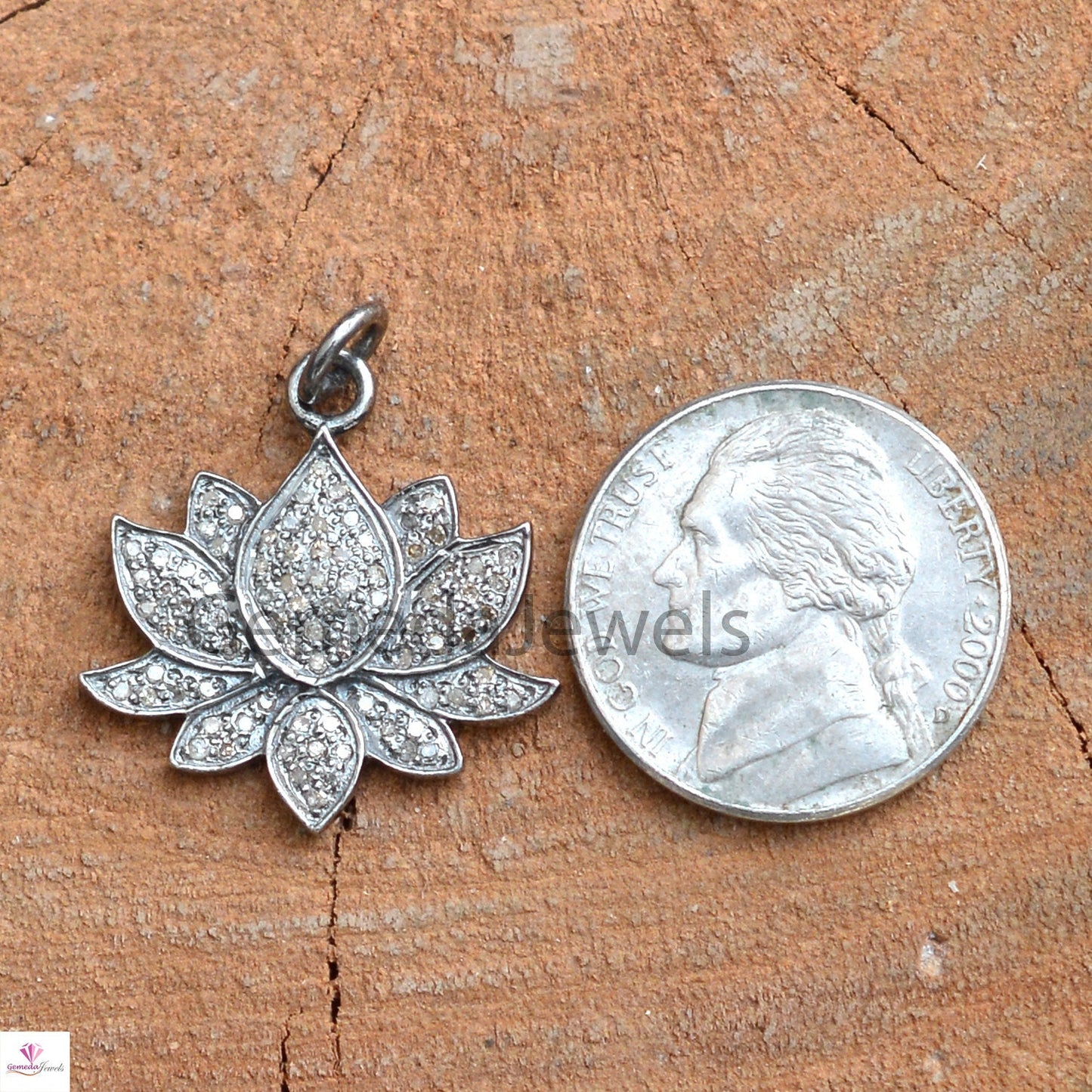 Pave Diamond Lotus Flower Pendant, 925 Sterling Silver Jewelry, Diamond Jewelry, Diamond Flower Jewelry, 16" Silver Chain Necklace, Gifts