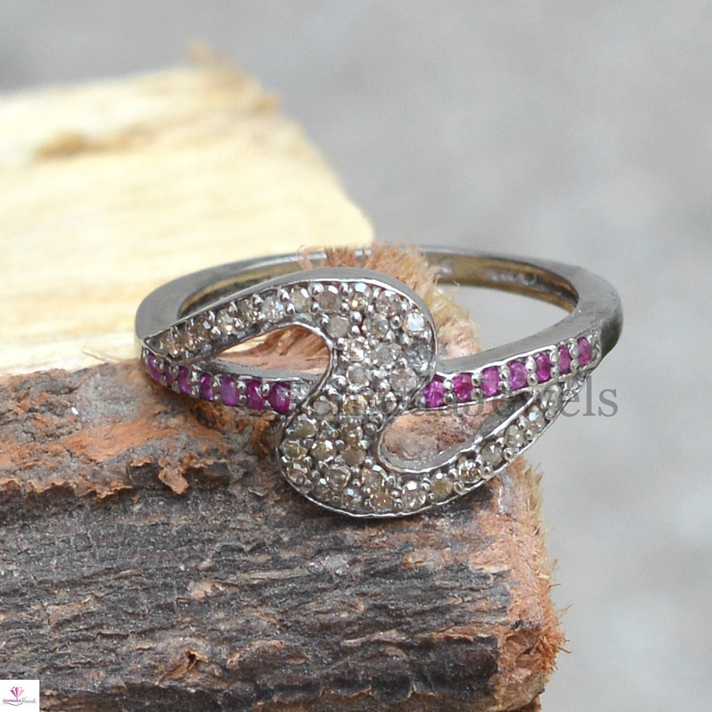 Pave Diamond Ring, Ruby Gemstone Ring, Solid 925 Jewelry, Gemstone Ring Jewelry, Statement Ring, Wedding Band Ring, Criss Cross Ring, Gifts