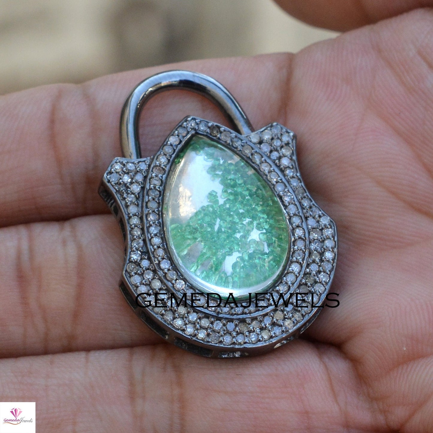 Pave Diamond Padlock Pendant, Sterling Silver Jewelry, Diamond Shaker Pendant, Crystal Pendant Necklace, 16" Silver Lin Chain, Gift For her