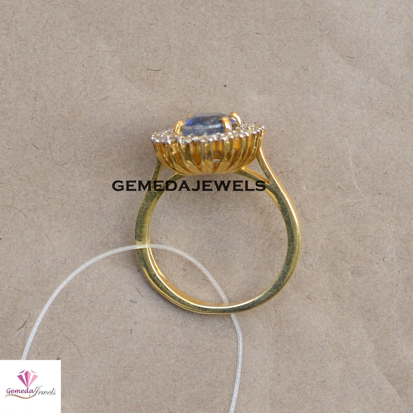 Sale! Genuine Blue Sapphire Ring Jewelry, Pave Diamond Ring, 14k Gold Vermeil Jewelry, 925 Silver Ring, Minimalist Jewelry, Engagement Ring