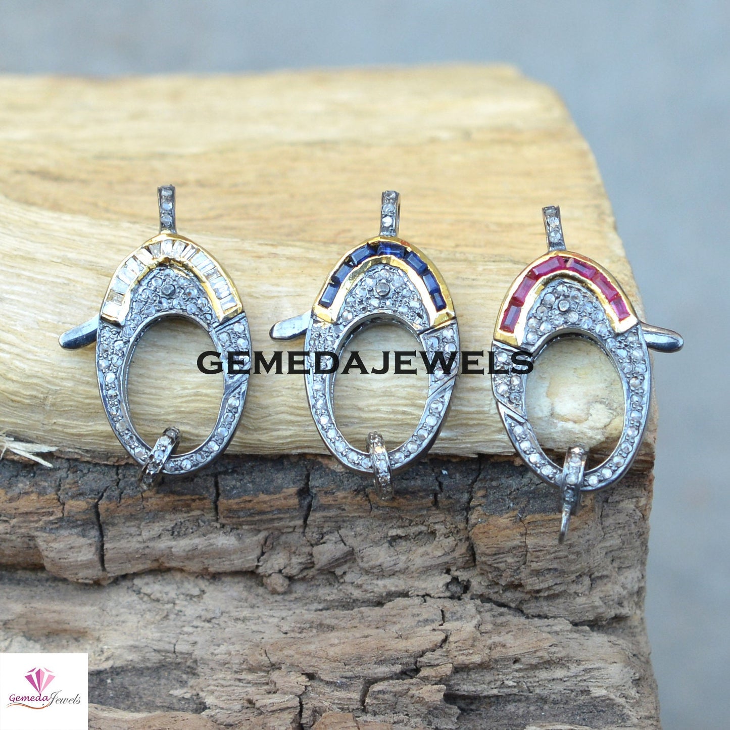 Pave Diamond Lock, Sapphire Gemstone Lock, Ruby Silver Clasp, Baguette Diamond Lock, 925 Silver Jewelry, Jewelry Components, Diamond Finding