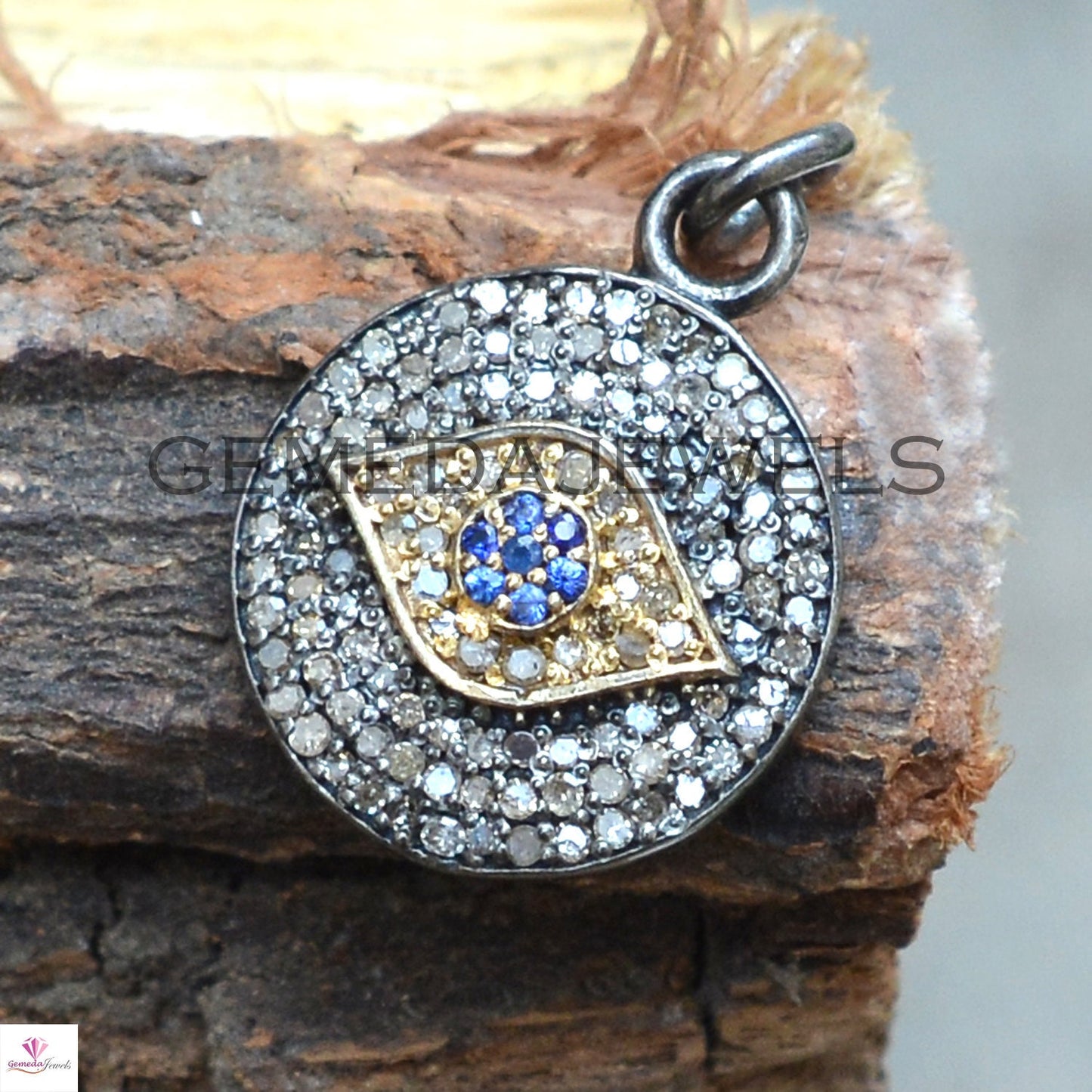 Evil Eye Sapphire Gemstone Pendant, Solid 925 Silver Jewelry, Size 22X15 MM Pave Diamond Pendant Jewelry, Beautiful Evil Eye Charm Necklace