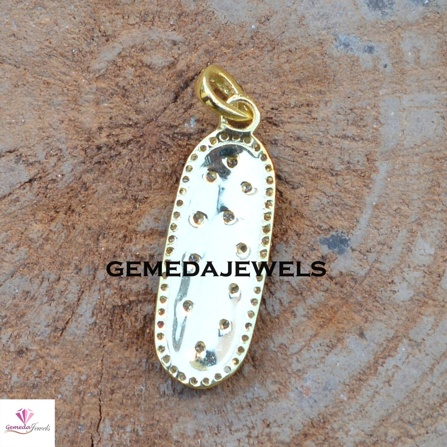Pave Diamond Charm Pendant, 925 Silver Jewelry, 14k Gold Vermeil Pendant, 16" Silver Link Chain Necklace, Diamond Silver Jewellery, Gift