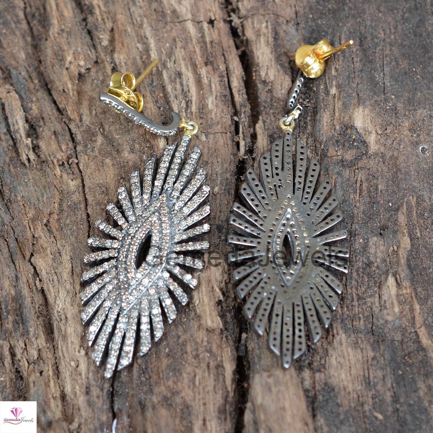 2.95cts Pave Diamond Earring, Sterling Silver Jewelry, 14k Gold Earrings, Diamond Starburst Earrings, Pave Diamond Jewelry, Christmas Gift